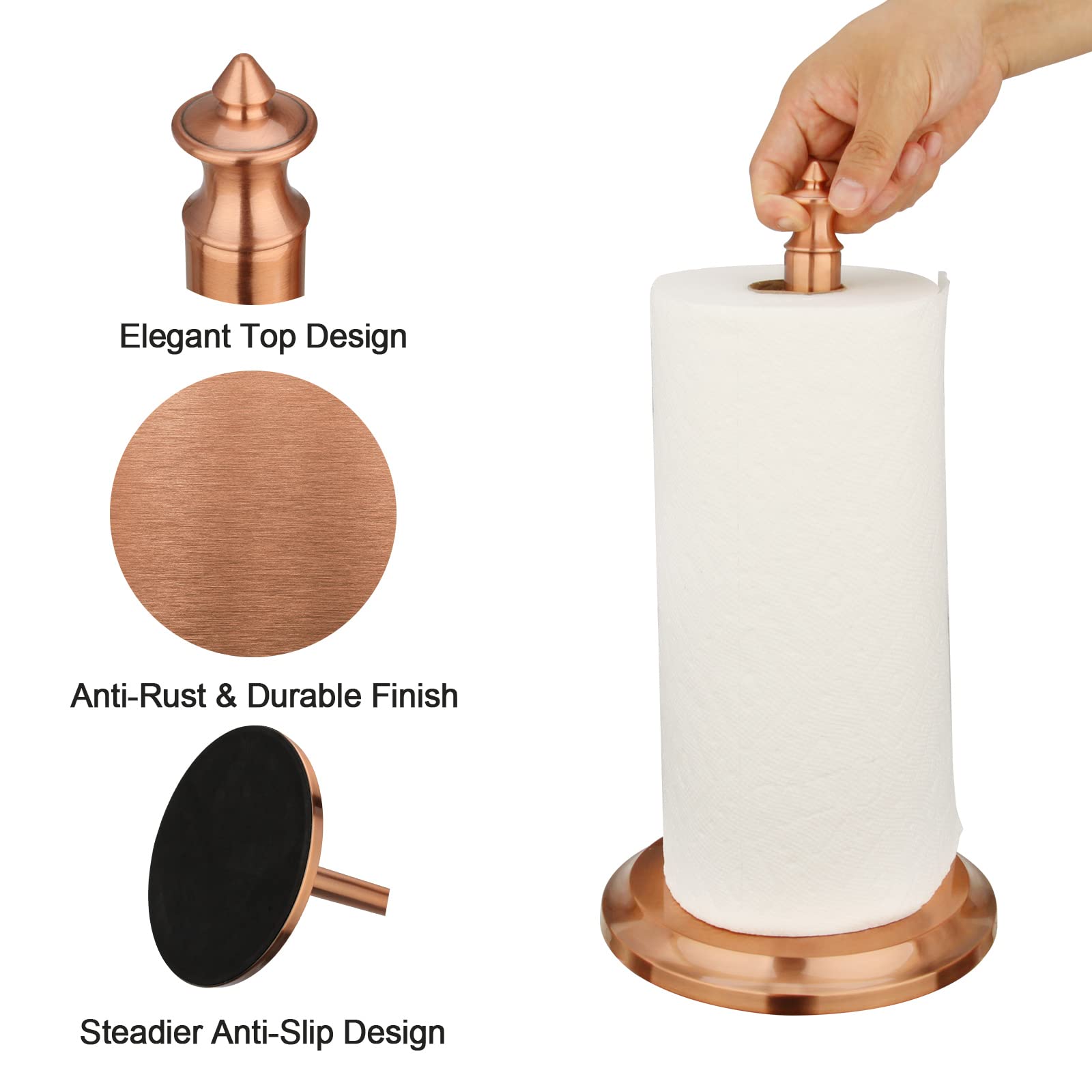 Premium Copper Paper Towel Holder Stand - Classic Kitchen & Dining Room Countertop Organizer | Perfect for Home, Office, and Restaurant Use