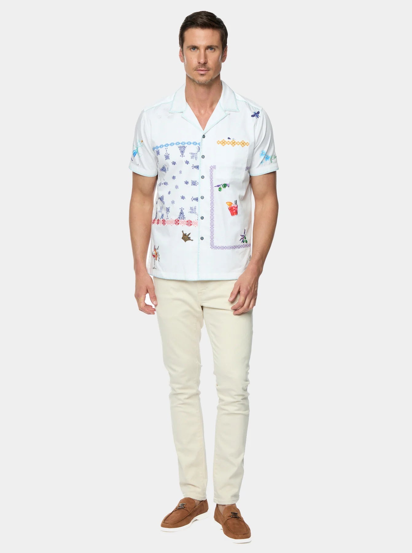 Robert Graham Fortuna Short Sleeve Classic Fit Sport Shirt for Men - Premium Cotton Casual Button Down Shirt in White | Perfect for Golf, Office Wear & Summer Outfits