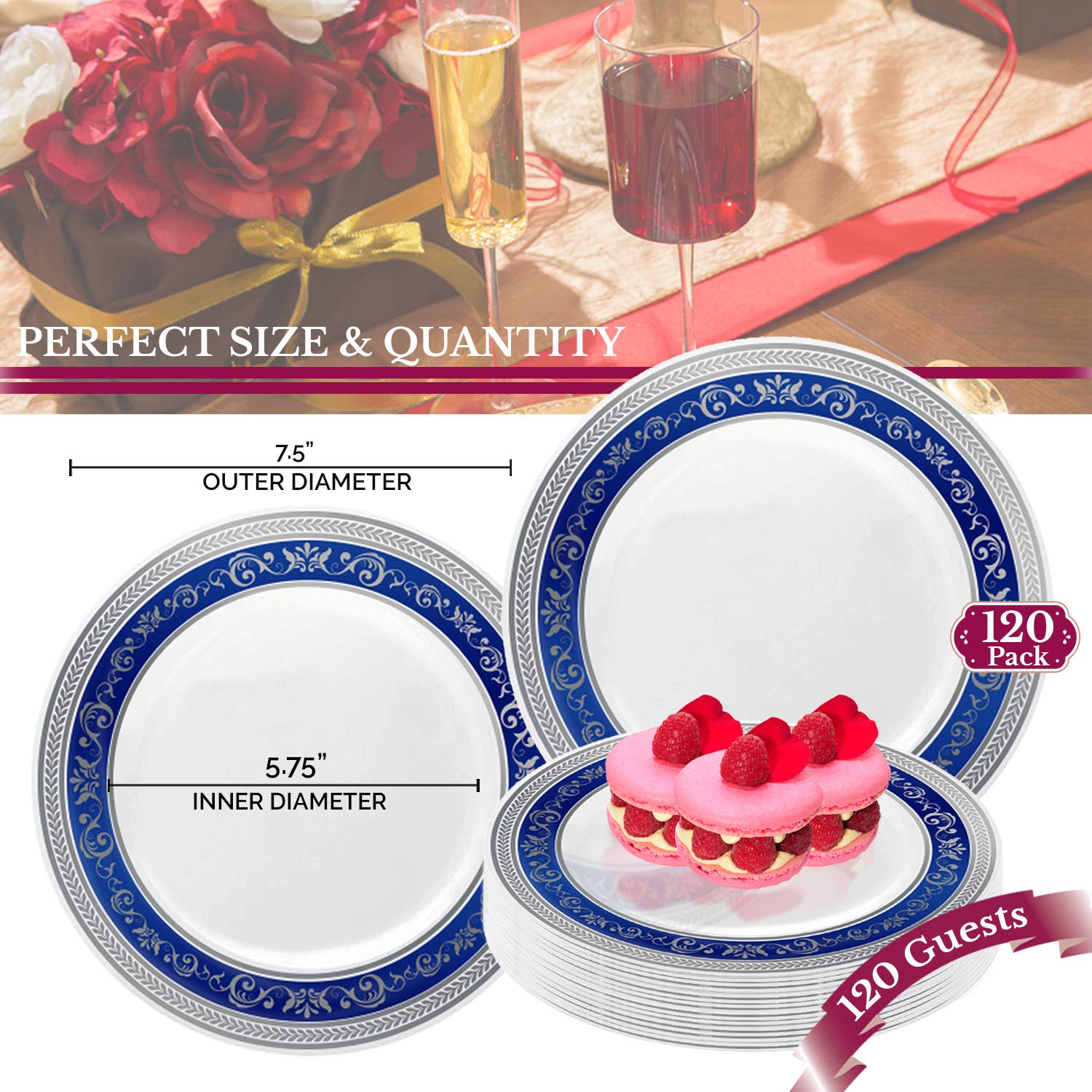 Elegant Disposable Plastic Dessert Plates 120 Pcs - 7.5