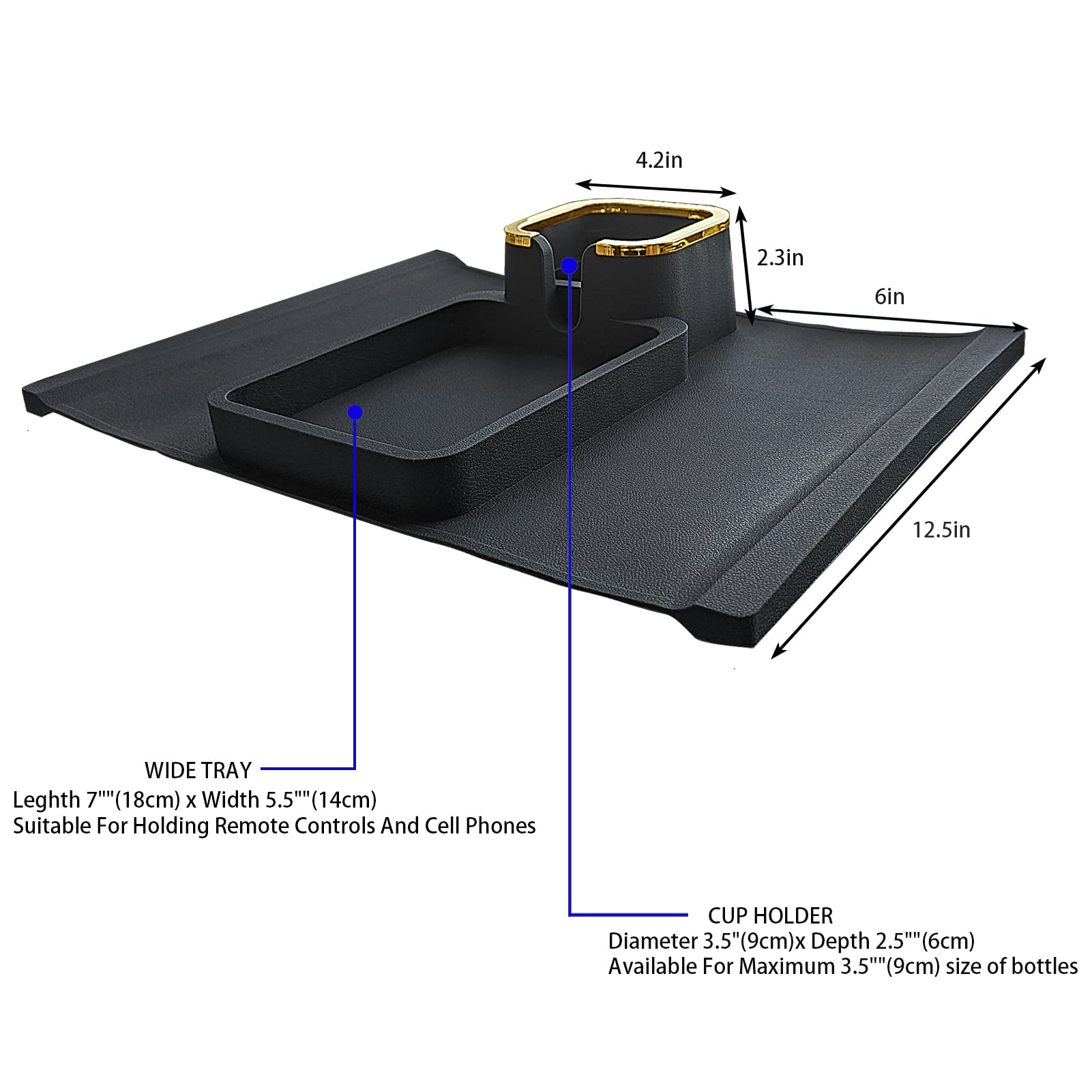 Non-Slip Silicone Armrest Cup Holder Tray - Spill Proof Sofa Couch Tray with Phone & Remote Holder - Perfect for Armchair, Recliner, Bed, Office - Black (Ideal for Watching TV, Gaming & Relaxing)