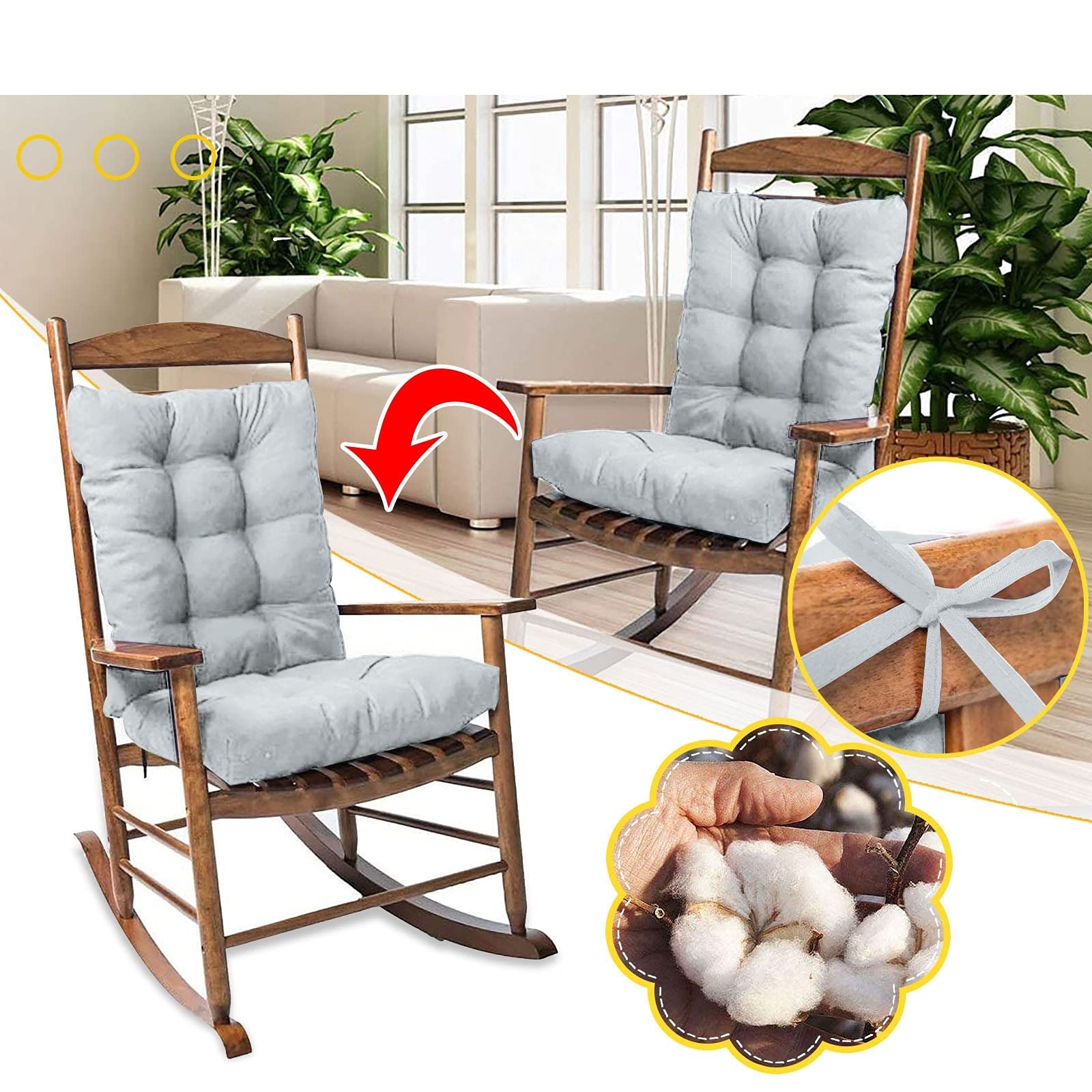 Premium Outdoor Rocking Chair Cushions - 2-Piece Soft Wicker Patio Seat Pads (20.86×16.93 Inch, Gray) for Porch Swing, Garden Bench & Lawn Furniture - Weather-Resistant Comfort for Relaxing Outdoors