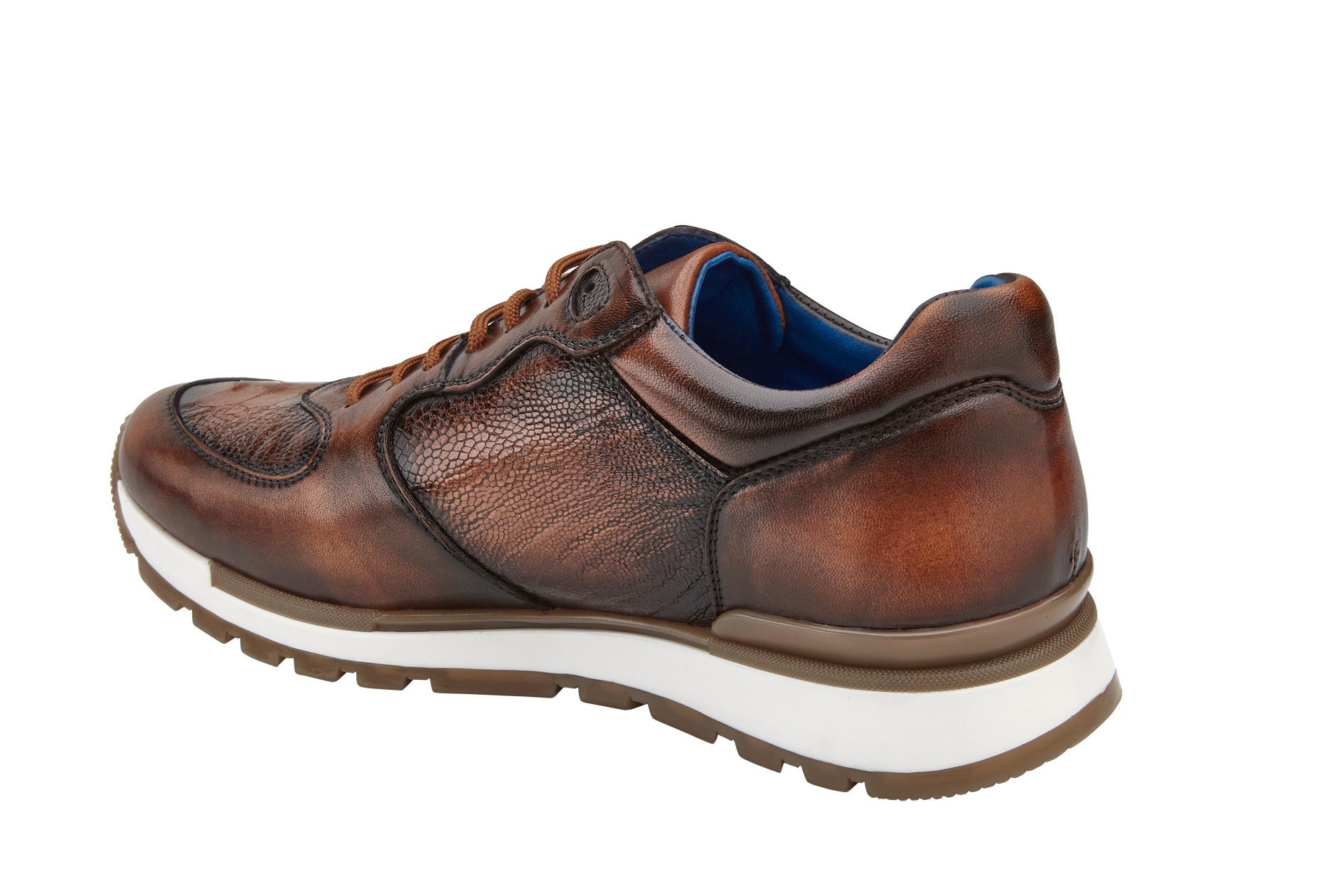 Belvedere Bobo Genuine Ostrich Leg & Italian Calf Leather Sneakers in Antique Walnut - G01 | Premium Men's Fashion Shoes for Casual Wear & Special Occasions