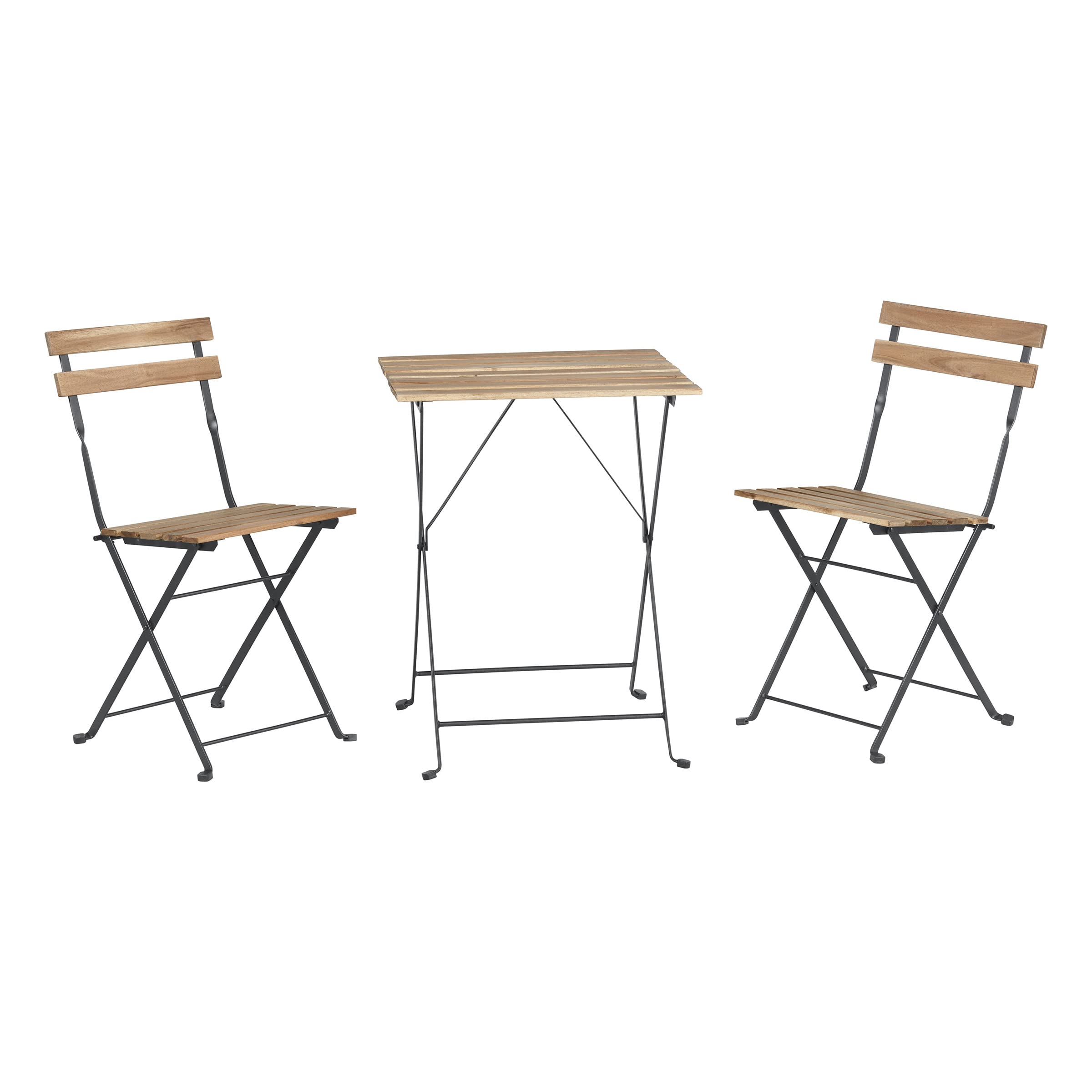 Premium 3-Piece Acacia Wood & Steel Folding Bistro Set - Outdoor Patio Furniture for Porch, Deck, Garden, Balcony & Small Space Dining - Weather-Resistant Café Table & Chairs by Lavish Home (Brown) - Perfect for Morning Coffee, Outdoor Entertaining & Compact Living Areas