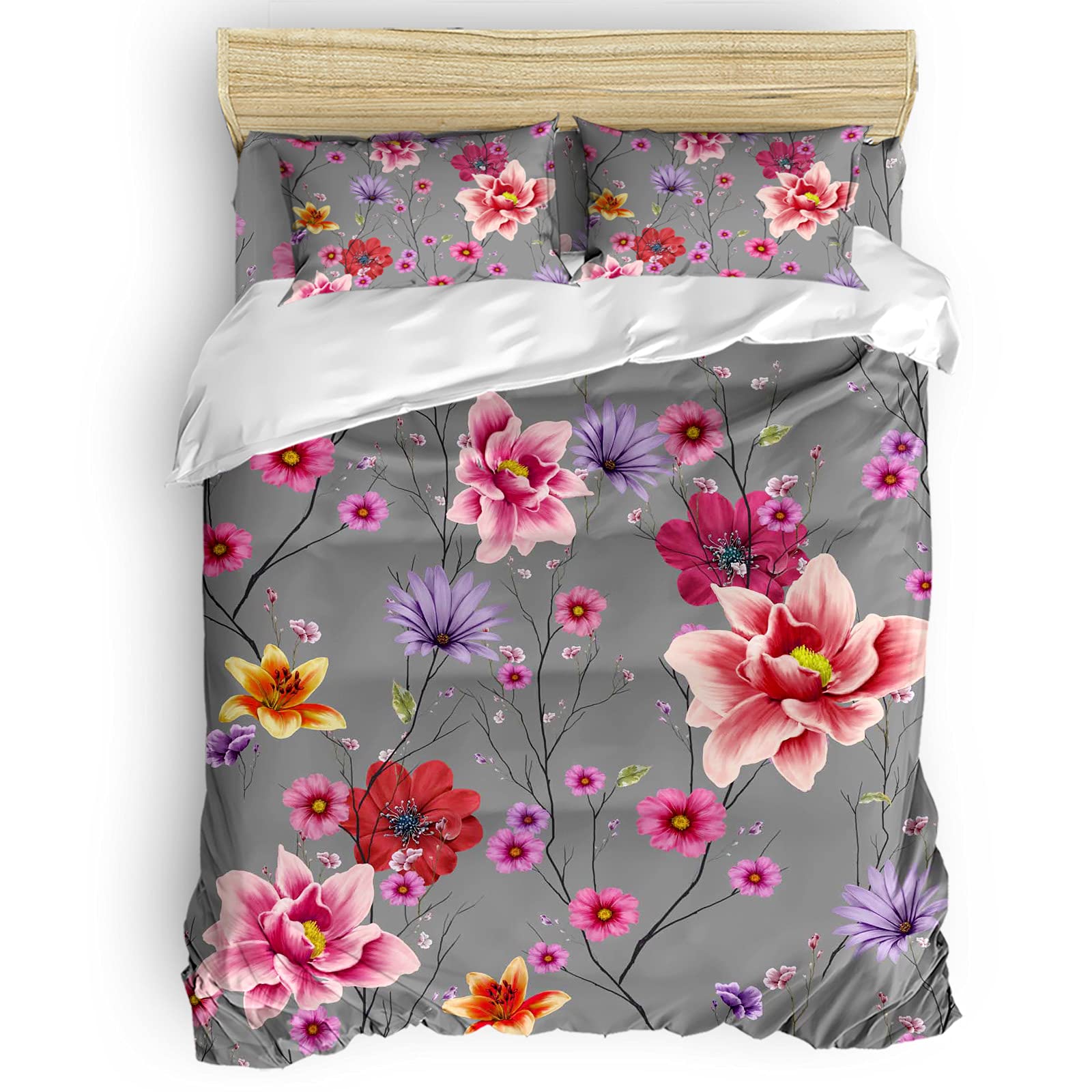Soft Breathable Watercolor Flower Duvet Cover Set - Twin Size, 4 Piece Bedding Set with Zipper Closure (1 Comforter Cover, 2 Pillow Shams, 1 Flat Sheet) for Kids & Adults - Perfect for Nursery, Guest Room & Cozy Bedroom Decor