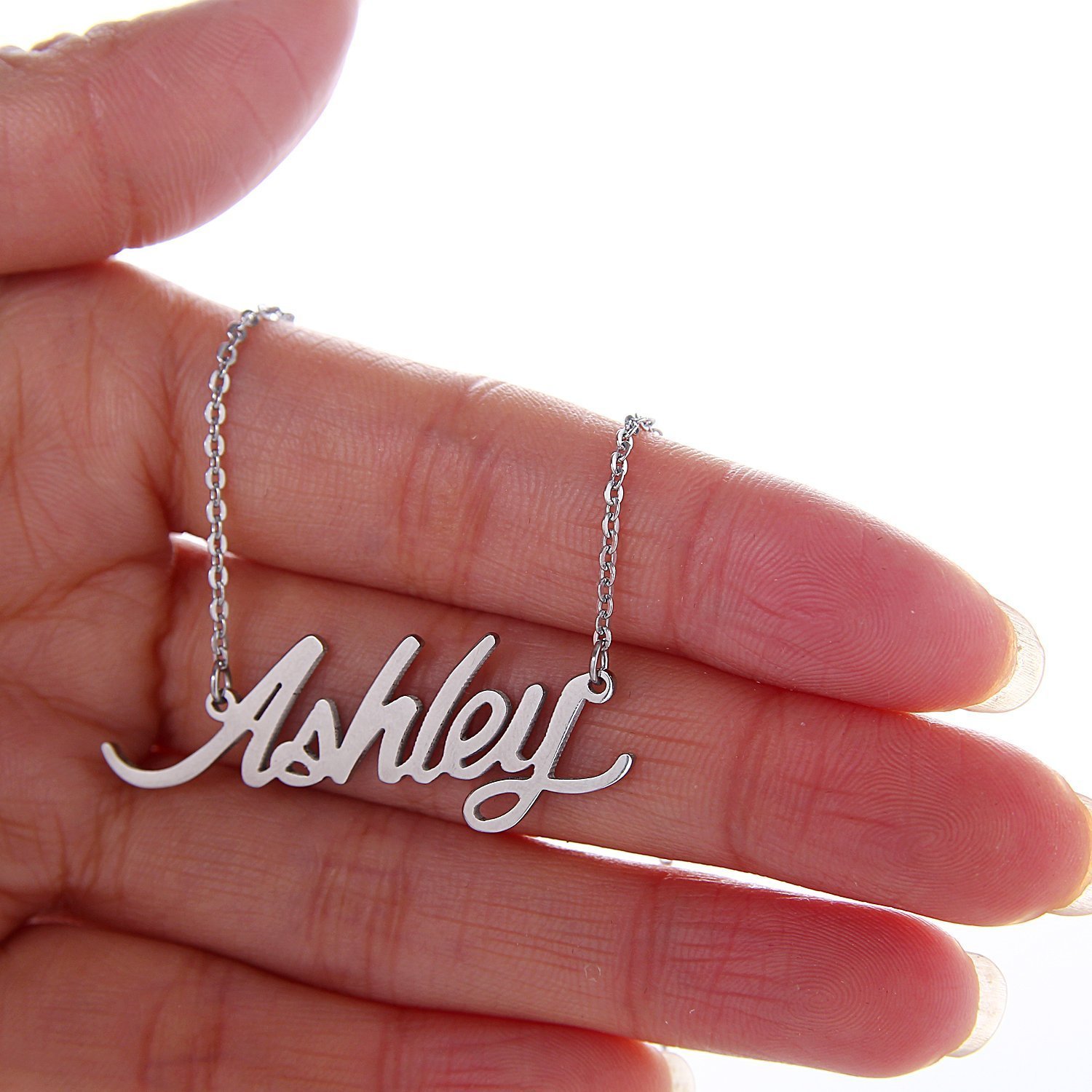 HUAN XUN Stainless Steel Tiny Name Charm Necklace for Women - Personalized Ashley Nameplate Pendant Jewelry Gift for Mom, Wife, Girlfriend | Birthday, Anniversary, Valentine's Day Present