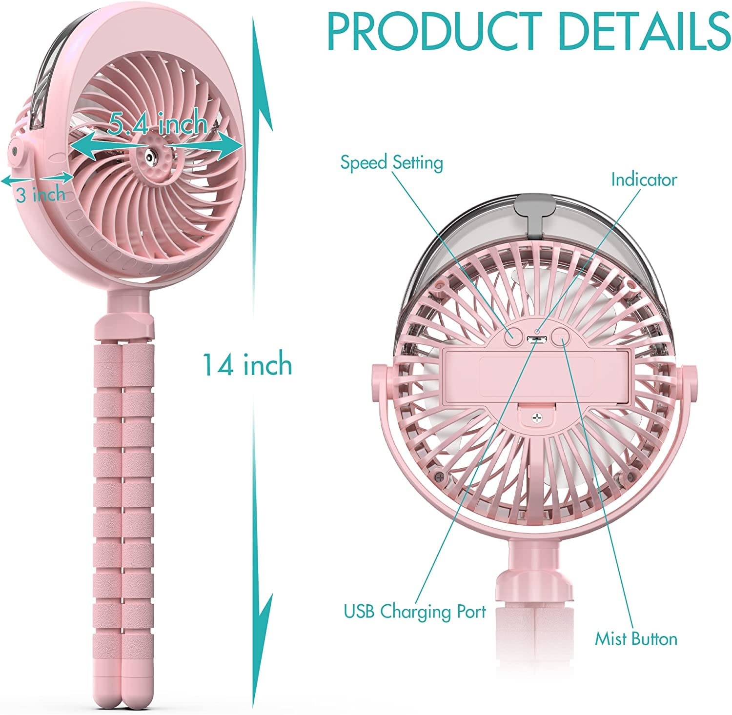 COMLIFE 270° & 360° Rotating Portable Misting Fan for Baby Stroller - USB Rechargeable Battery Operated Clip Fan with Flexible Tripod - Perfect for Car Seat, Crib, Bike, Treadmill & Bunk Bed | Cooling Solution for Babies, Outdoor Activities & Home Use