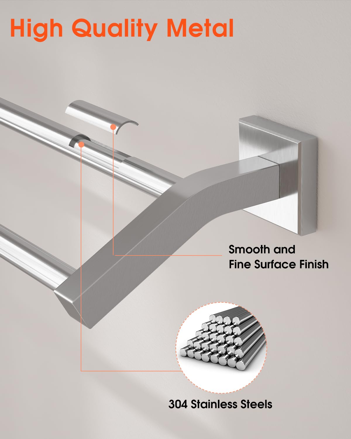 Stainless Steel Towel Bar 20 Inch - Heavy Duty SUS304 Brushed Nickel Wall Mount Towel Rack for Bathroom, Double Towel Holder with Rustproof Design - Perfect for Spa, Guest Bathroom & Luxury Hotel Decor
