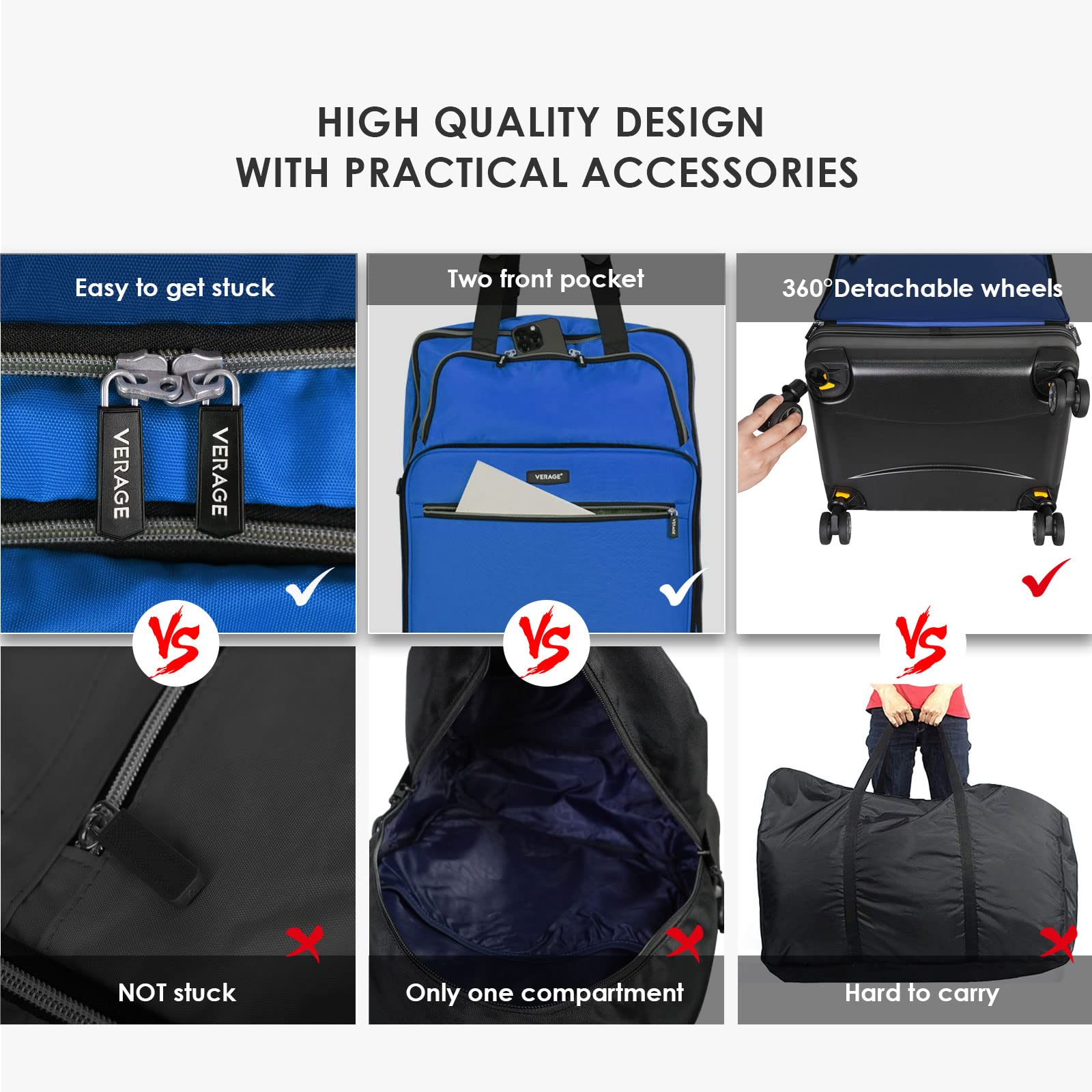 Expandable Foldable Luggage Bag 21-24 Inch - Lightweight Collapsible Suitcase with Detachable Spinner Wheels, Durable Rolling Travel Duffel for Airplane Carry-On & Weekend Trips (Blue)