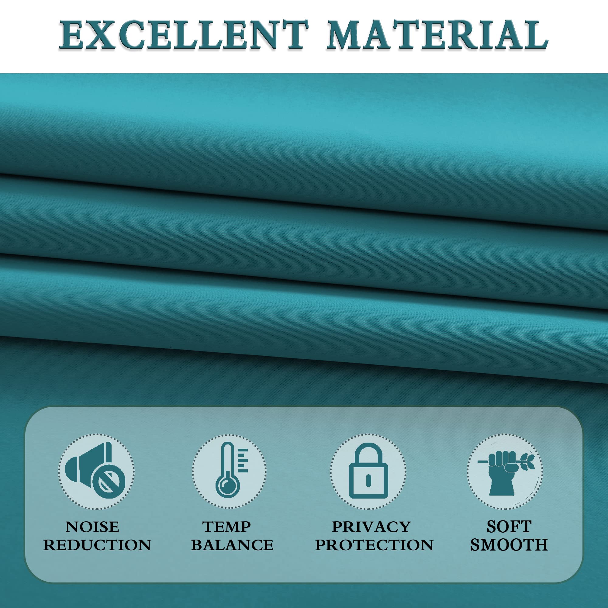 DONREN Teal Kitchen Window Curtain Valances - Room Darkening Valances with Rod Pocket (42x15 Inch, 2 Panels) for Living Room, Bedroom & Bathroom Decor