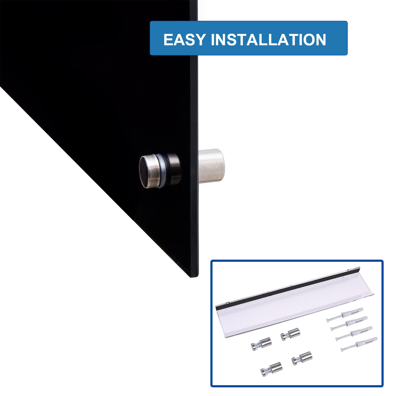 Frameless Black Tempered Glass Dry Erase Board 60