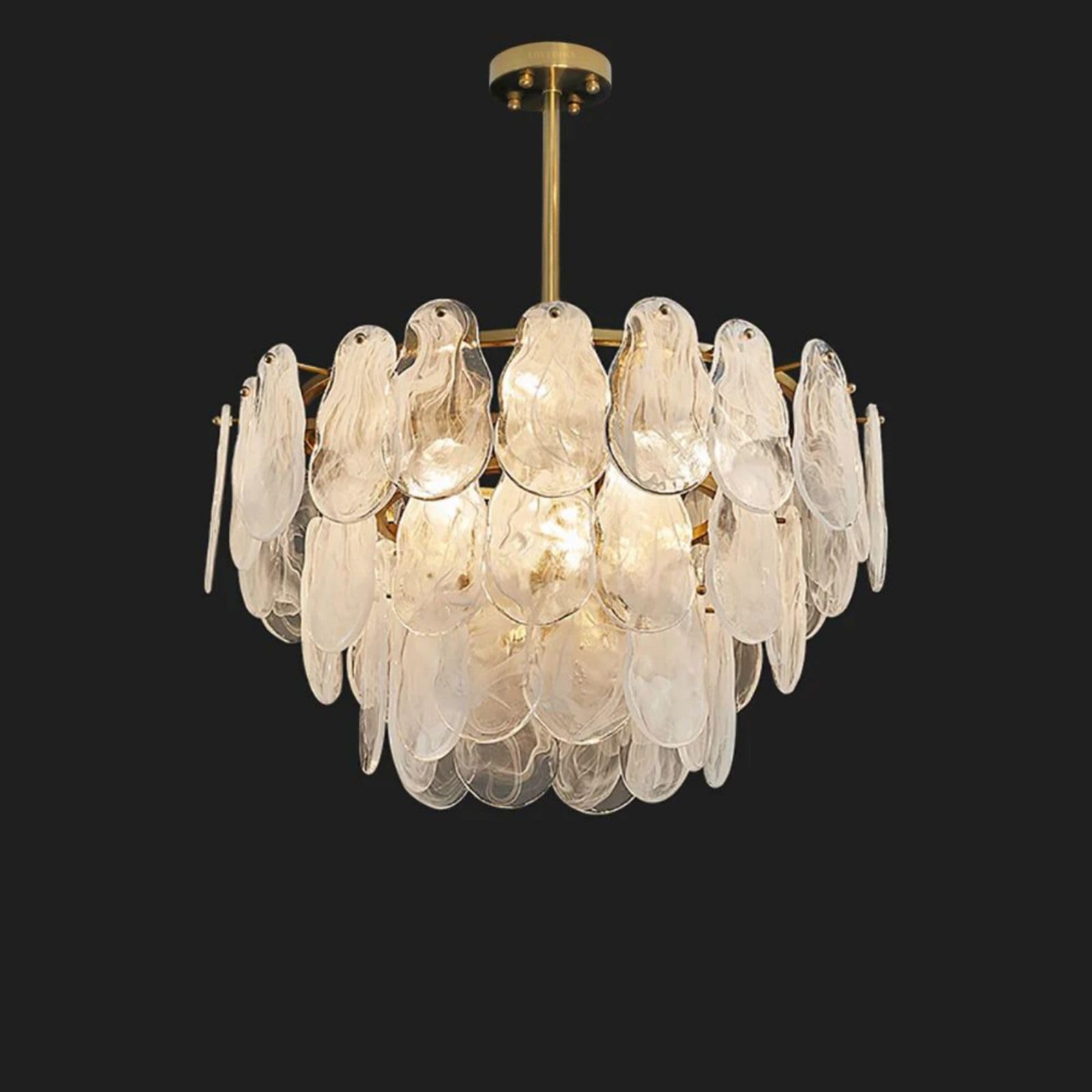 LOVEDIMA Gold 6-Light Chandelier - Modern Multi-Tier Lantern Pendant Lighting for Dining Room, Cloud Glass & Metal Ceiling Light Fixture | Perfect for Farmhouse, Restaurant & Luxury Home Decor