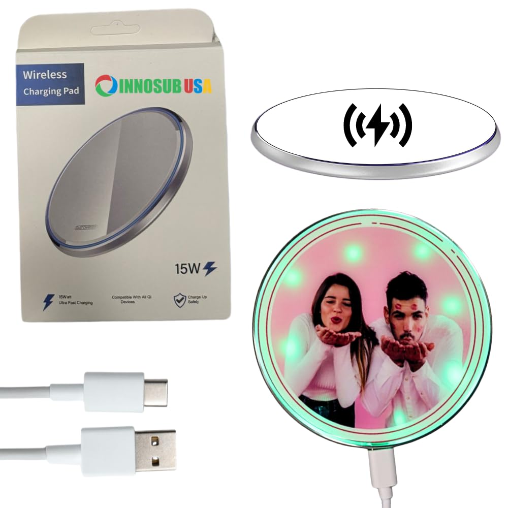 10W Fast Wireless Charging Pad for iPhone & Samsung - Sublimation Blank Qi-Certified Charger - Customizable Phone Charger for Home, Office & Travel (Silver, Pack of 1)