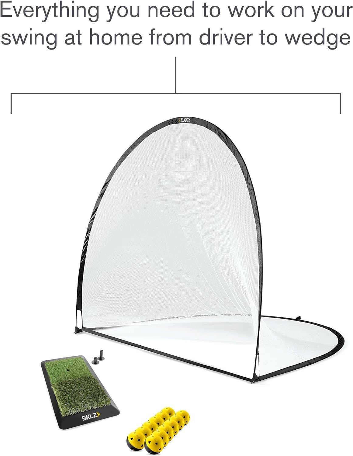 SKLZ Home Golf Driving Range Kit with Net, Golf Balls, Launch Pad & Tees – Perfect for Indoor/Outdoor Practice & Backyard Training
