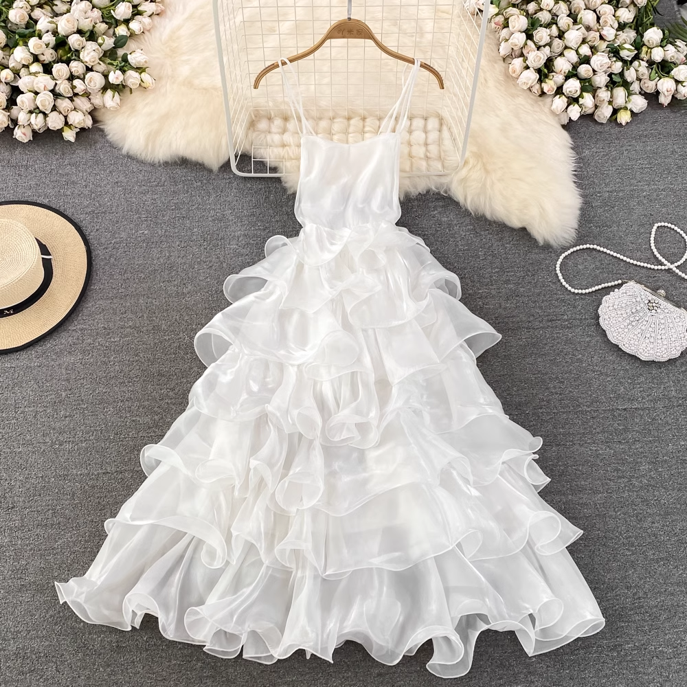 Fairy Spaghetti Strap Dress - Retro A-Line Ruffle Cake Dress for Women | Summer Floral Sundress | Perfect for Beach Vacation, Date Night & Party Wear