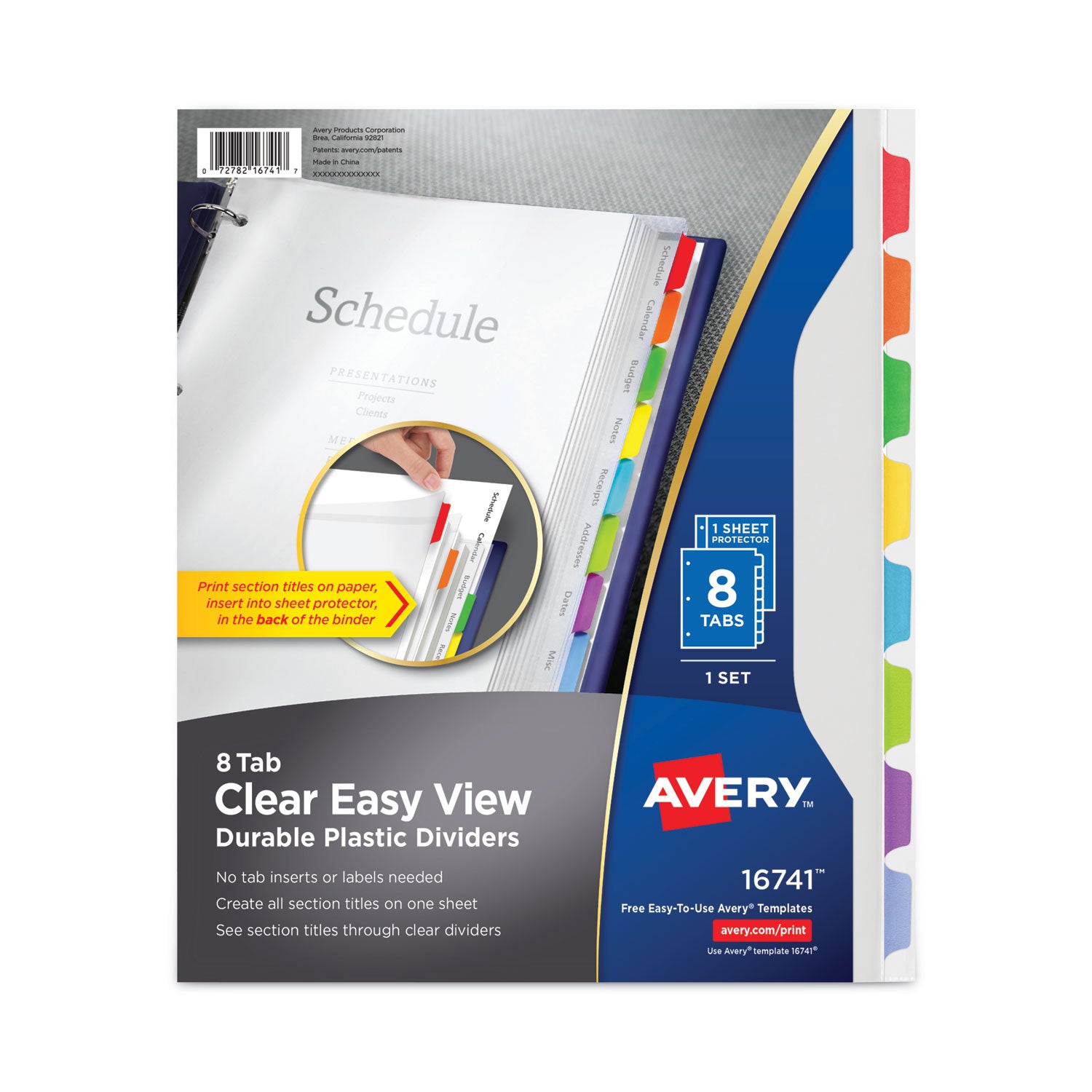 Avery® Clear Easy View Plastic Dividers with Multicolored Tabs & Sheet Protector - 8 Tab, 11
