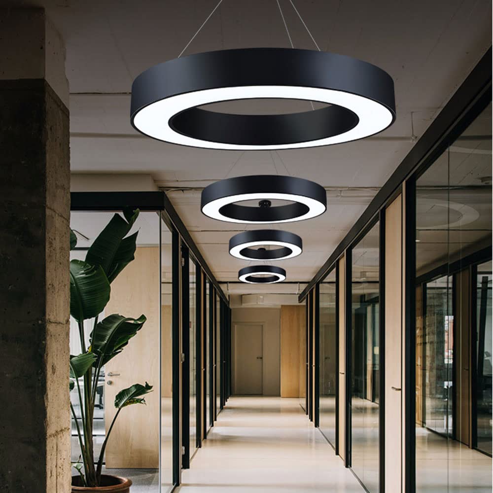 Simple Modern Pendant Lights - Nordic Style LED Chandelier with 3000K Warm Light, 48W Metal Lampshade & Hollow Ring Design for Kitchen Island, Dining Room, Bedroom, Hallway - Perfect for Cozy Dining Spaces & Contemporary Home Decor