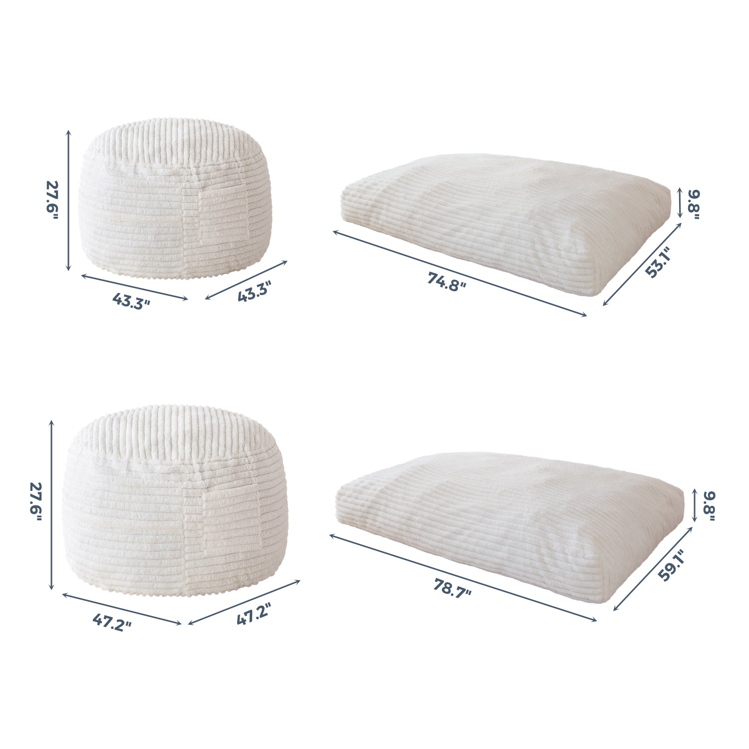 MAXYOYO Giant Bean Bag Chair Bed - Striped Faux Fur Convertible Sofa Bed for Adults & Kids, Beige - Perfect for Living Room, Bedroom, Dorm & Game Room Relaxation