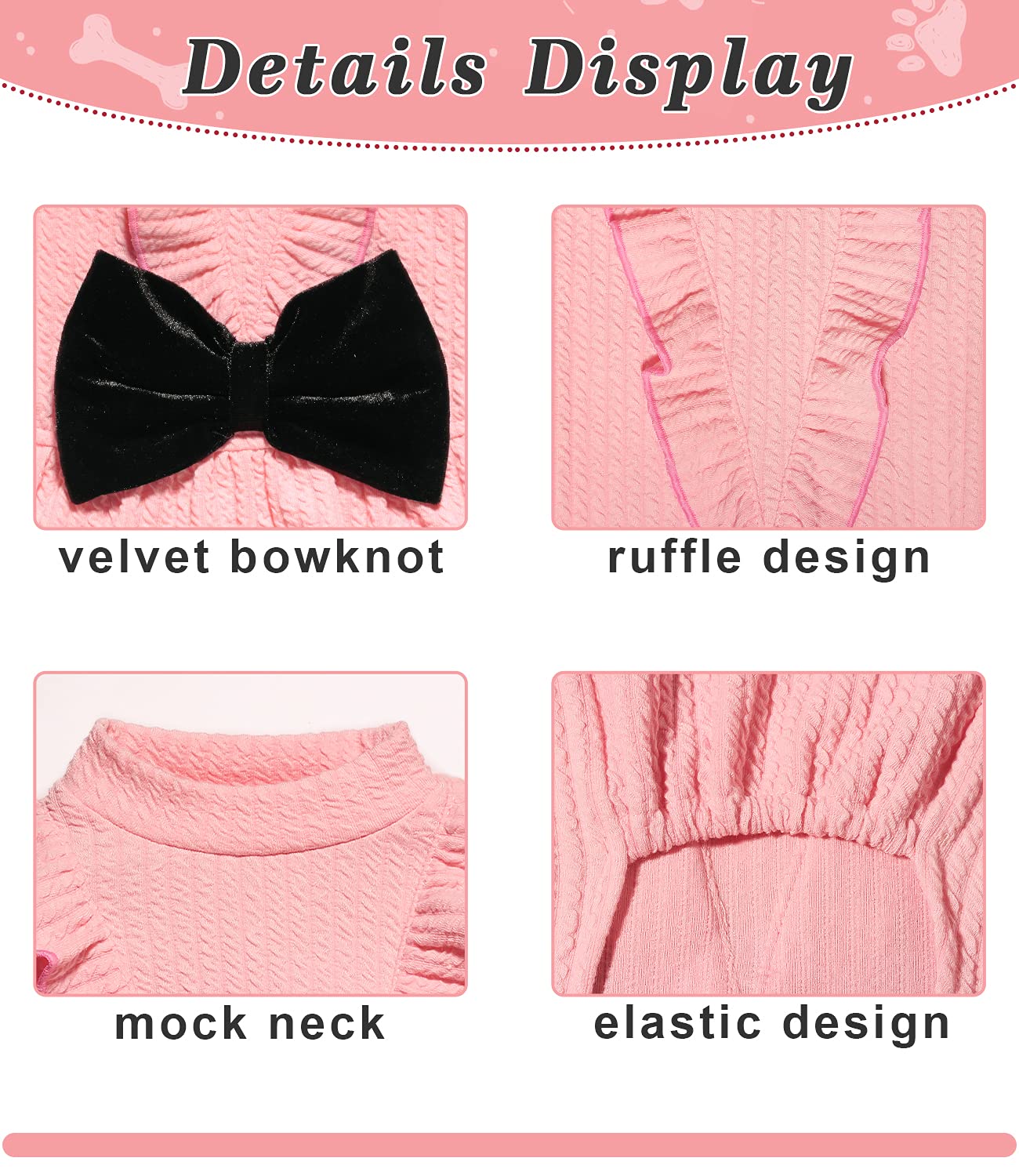 Dog Birthday Dress & Princess Outfit - Velvet Bowknot Turtleneck Skirt for Small Medium Dogs (Pink, XS) | Perfect for Birthday Parties, Photo Shoots & Special Occasions