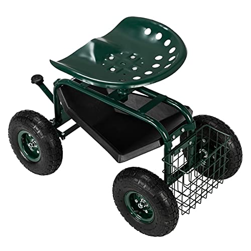 Heavy Duty Garden Cart Rolling Work Seat with Wheels - Portable Scooter for Planting, Gardening, and Outdoor Work - Ideal for Landscaping, Yard Maintenance, and Greenhouse Use