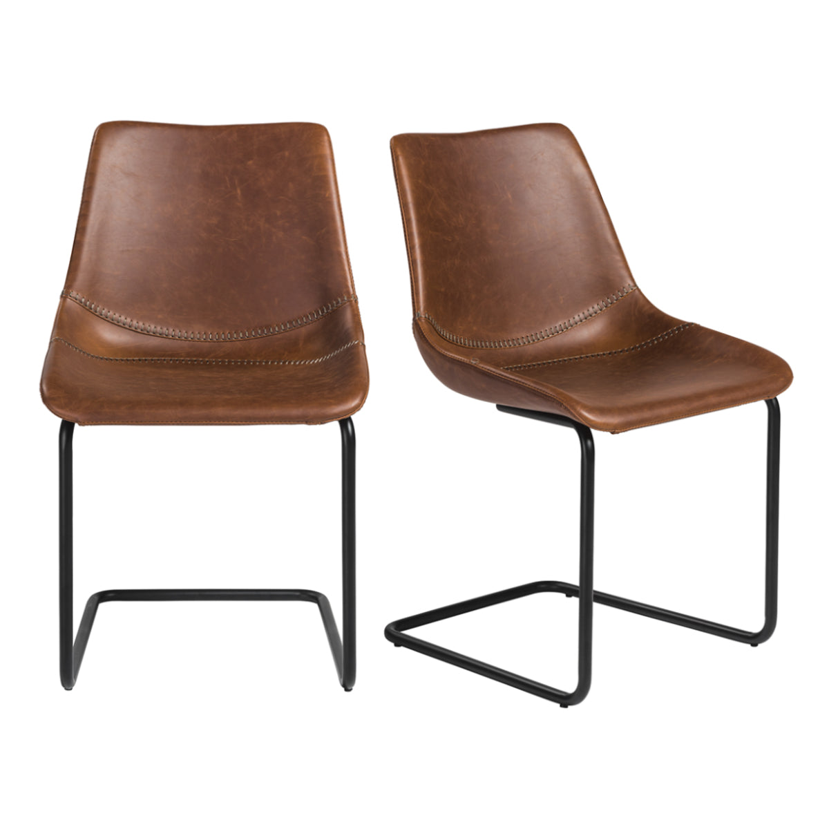 Flynn Side Chair Set of 2 - Genuine Leather Upholstery & Coated Metal Legs - Modern Dining Room, Kitchen, or Office Seating