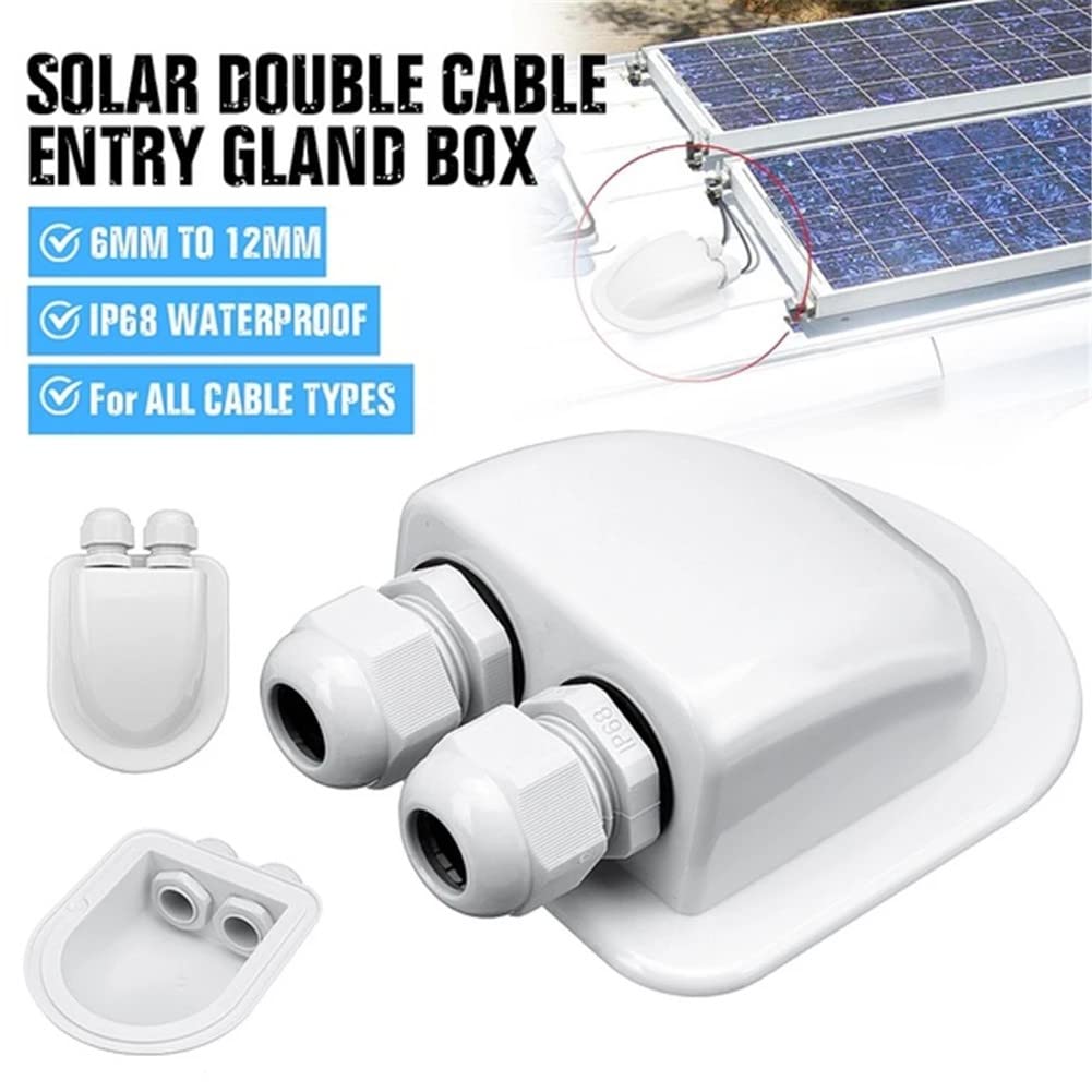 Waterproof Solar Cable Entry Gland - 2PCS White Cable Housing for RV, Caravan, Roof & Marine Solar Panels | Weatherproof Electrical Connector for Outdoor Solar Power Systems, Campers & Boats