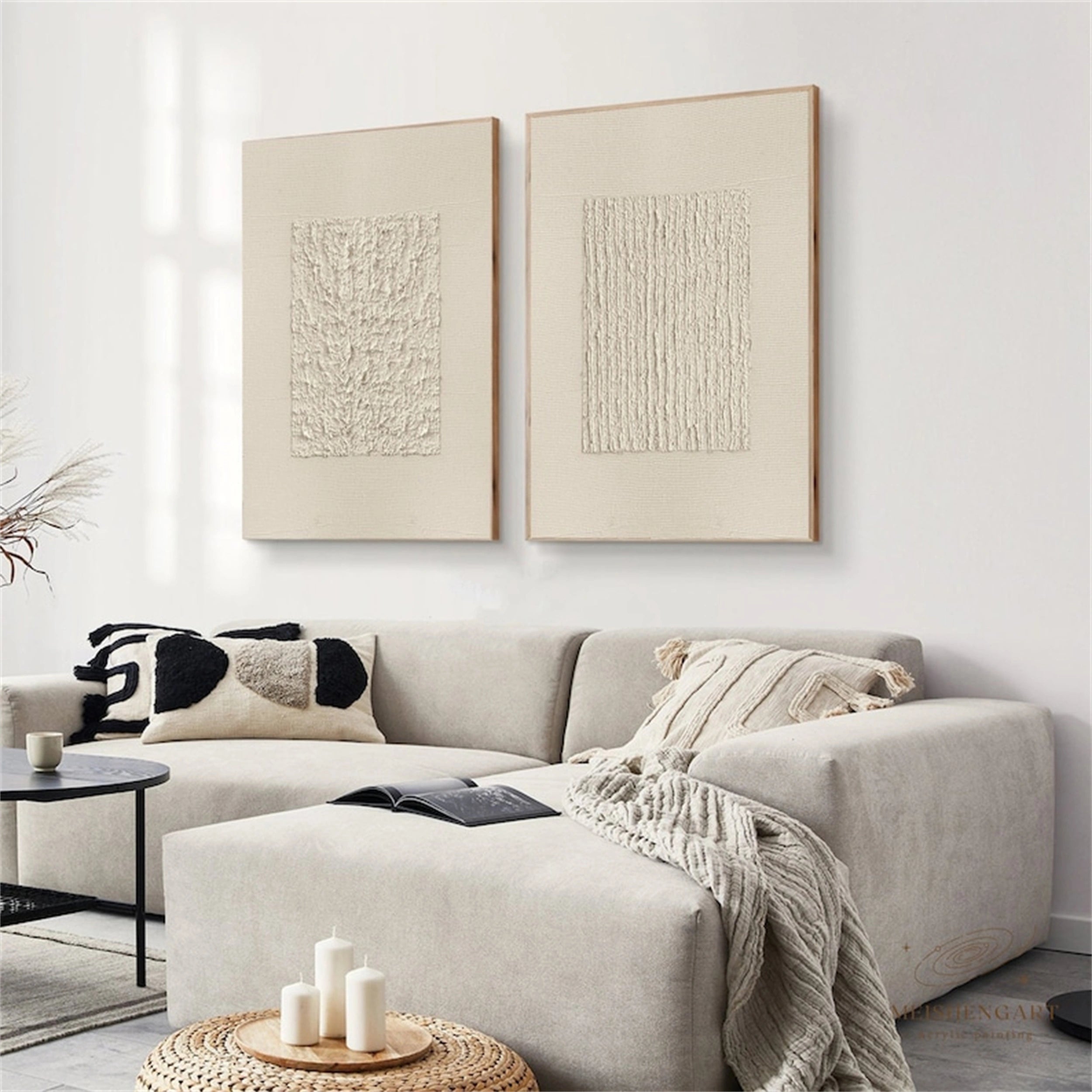 Abstract Wall Art Set of 2 - Beige & Brown Modern Canvas Paintings #BB087 | Perfect for Living Room, Bedroom & Office Decor
