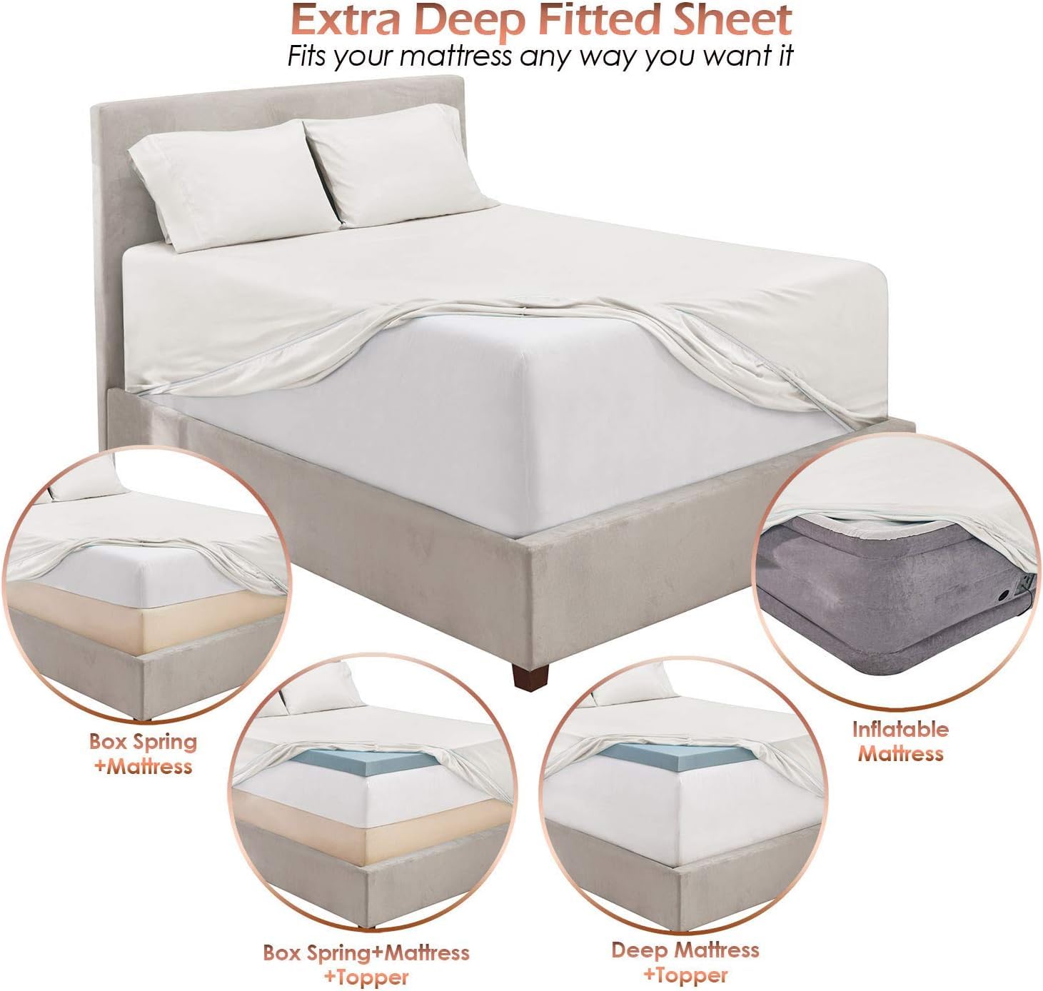 Luxury 100% Cotton 800 Thread Count King Size Sheet Set - 4 Piece Hotel Quality Bedding with 21