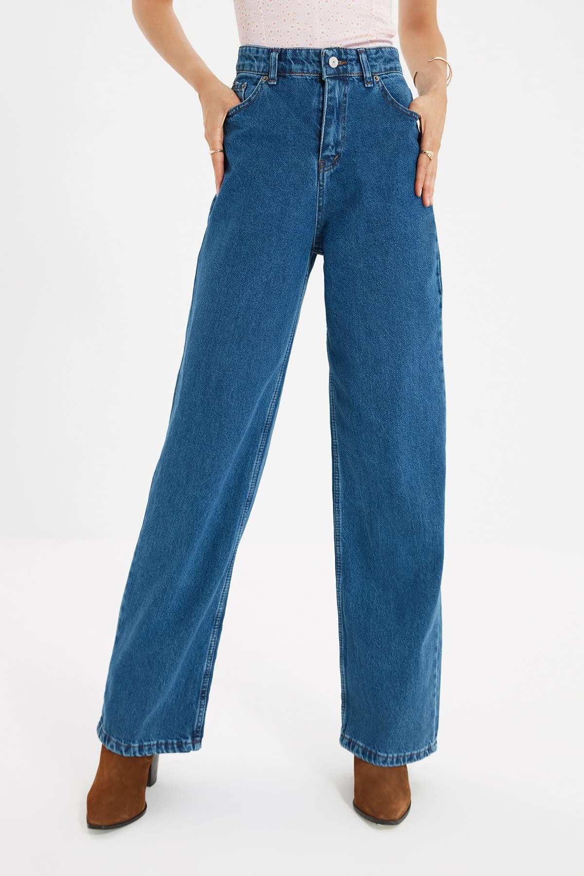 Trendyol Women's High-Rise Wide Leg Jeans - Comfortable Stretch Denim Pants for Casual & Office Wear