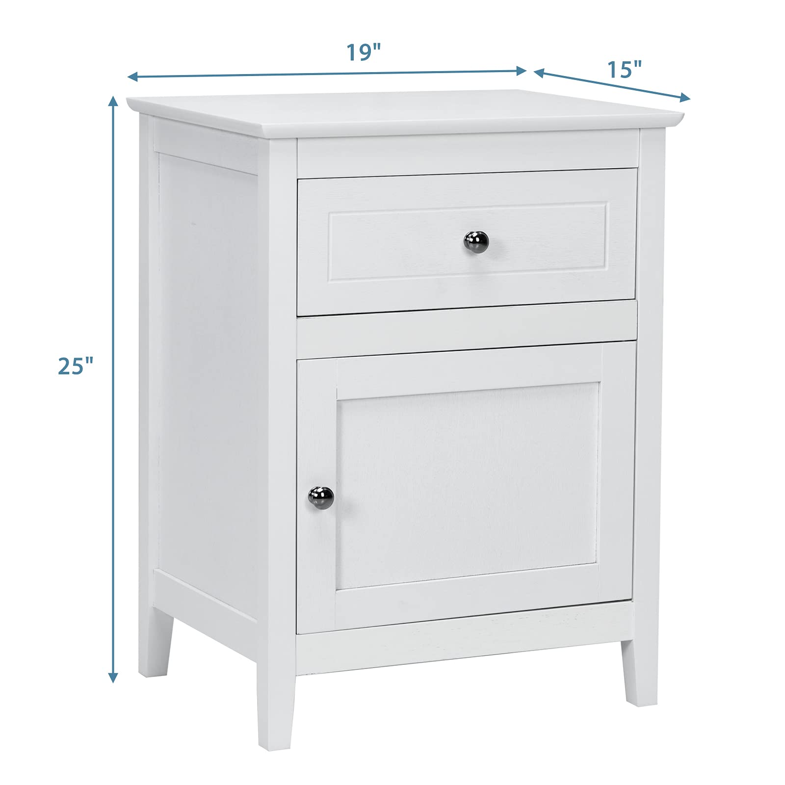 Giantex White Wooden Nightstand with Drawer & Storage Cabinet - 15