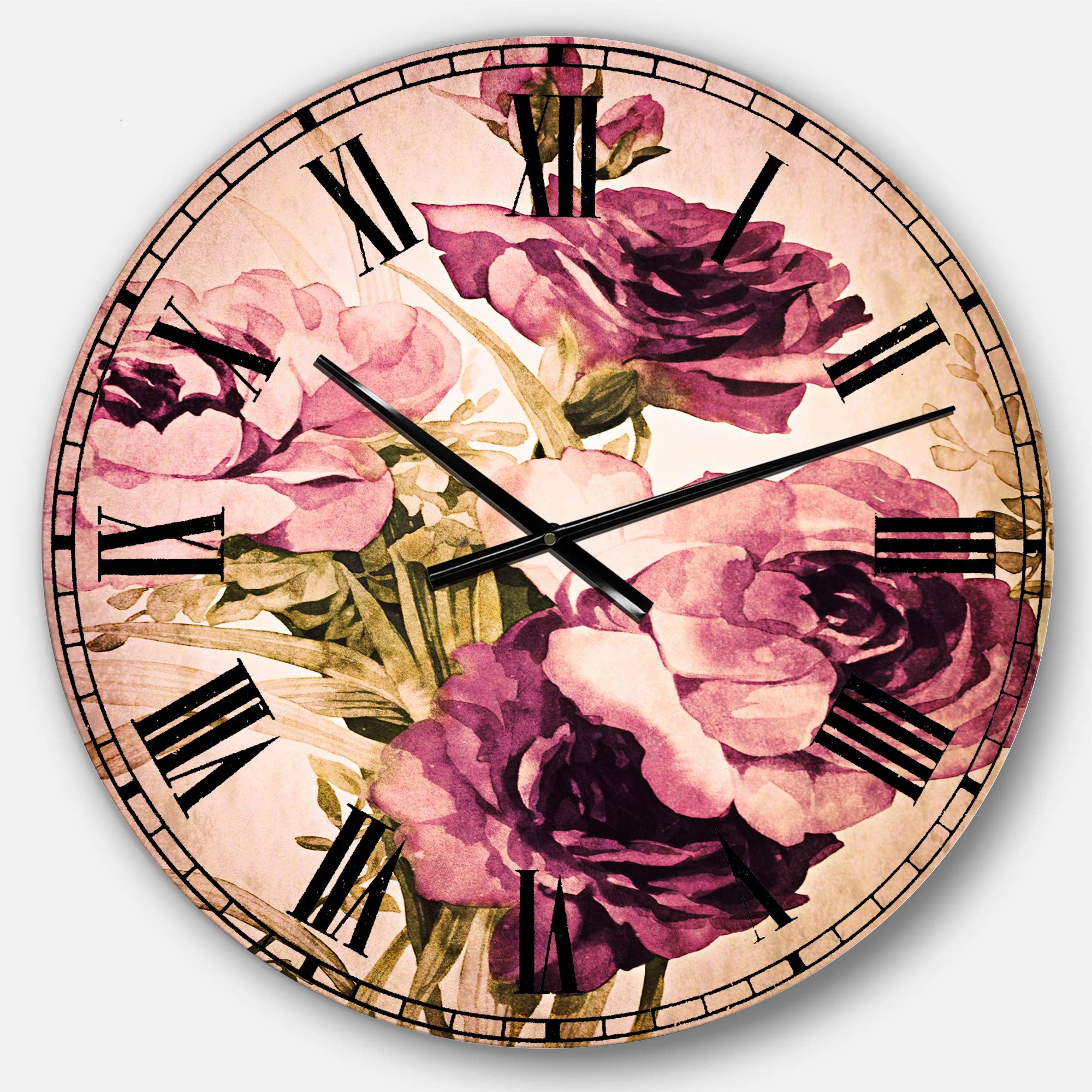 Designart Purple Floral Wall Clock - Traditional Round Metal Wall Art for Home, Living Room, Bedroom & Office Decor | Perfect for Farmhouse, Boho & Vintage Interior Design Styles
