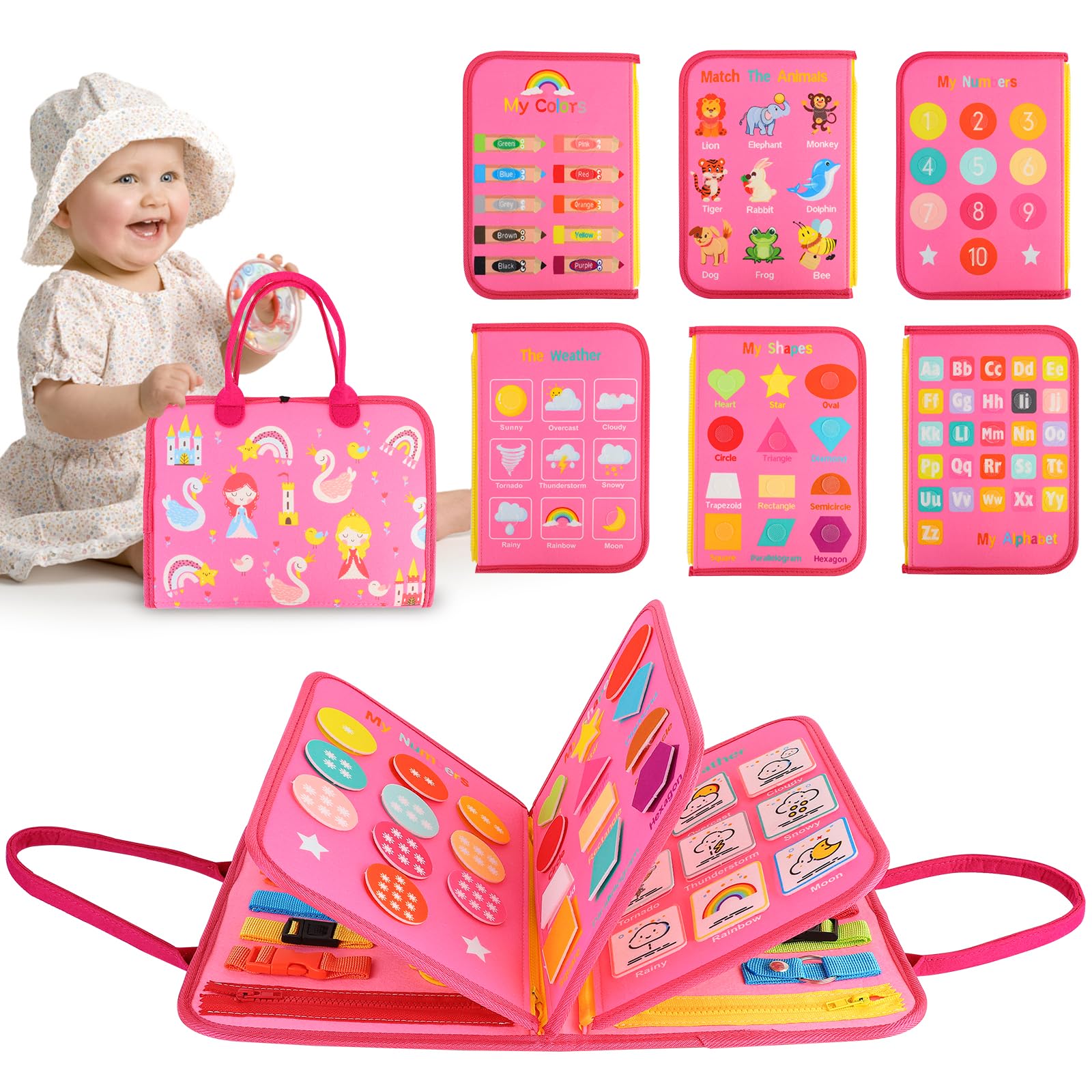 **Montessori Busy Board for Toddlers 1-4 Years Old - 7-in-1 Preschool Learning Toy with Life Skills - Perfect Travel & Car Ride Activity for Boys & Girls - Ideal Birthday Gift for 2 Year Olds (Great for Airplane, Road Trips & Quiet Play at Home)**