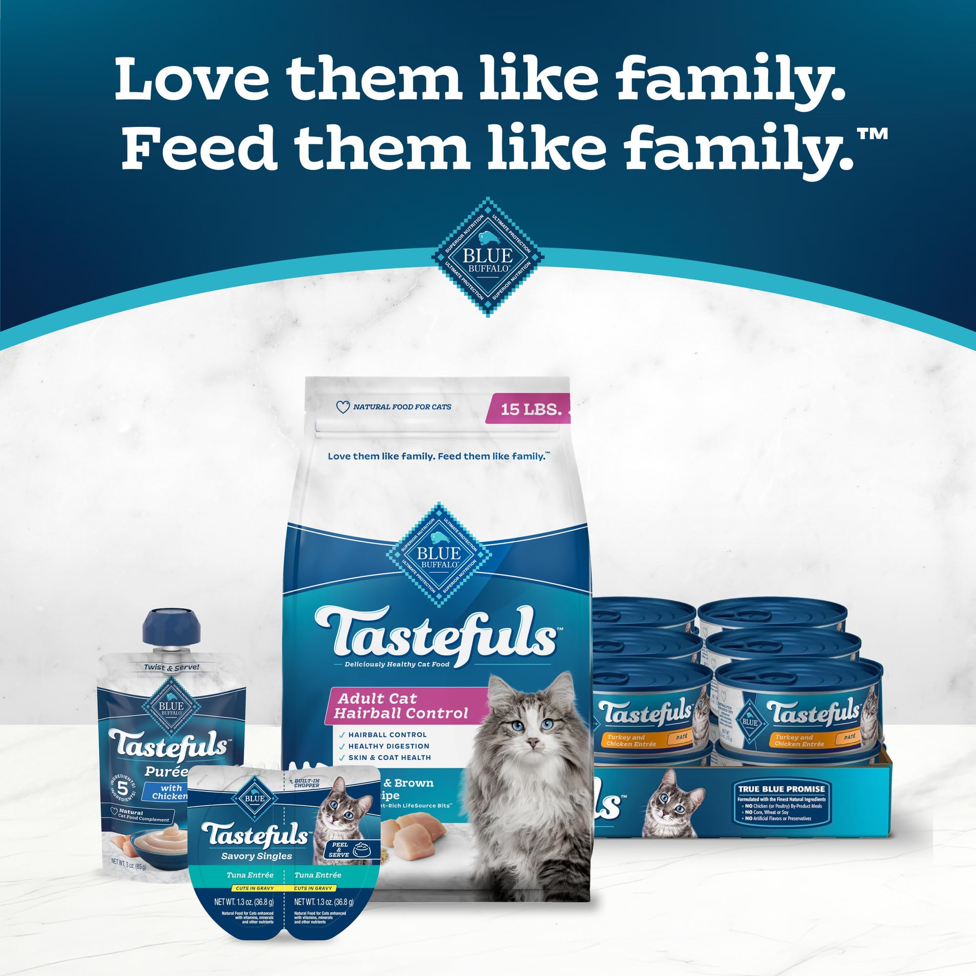 Blue Buffalo Tastefuls Hairball Control Natural Adult Dry Cat Food, Chicken Flavor, 15lb Bag - Healthy Digestion for Indoor Cats with Hairball Issues