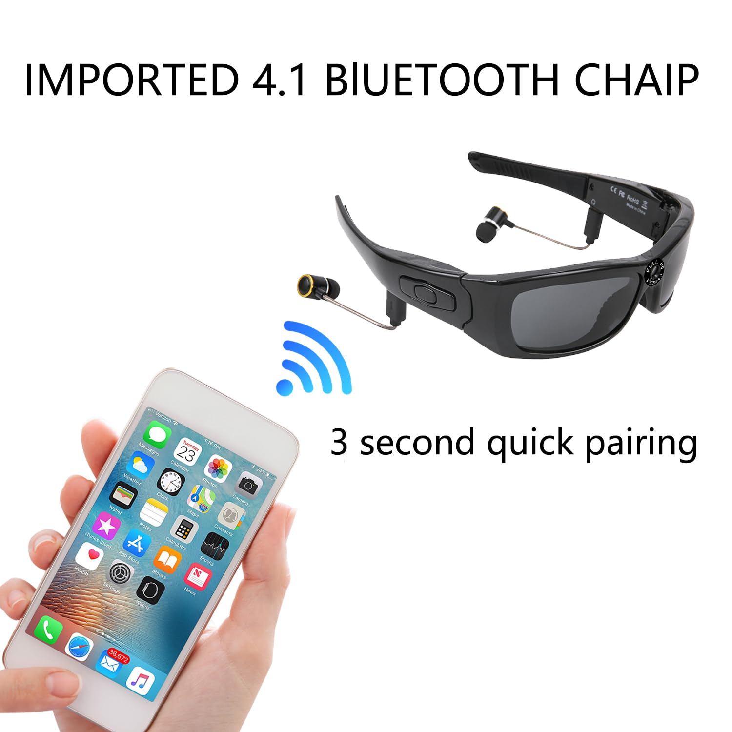 Full HD 1080P Camera Glasses with Bluetooth - Polarized Lens Wearable Video Sunglasses for Men & Women | Hands-Free Recording for Sports, Travel & Outdoor Adventures