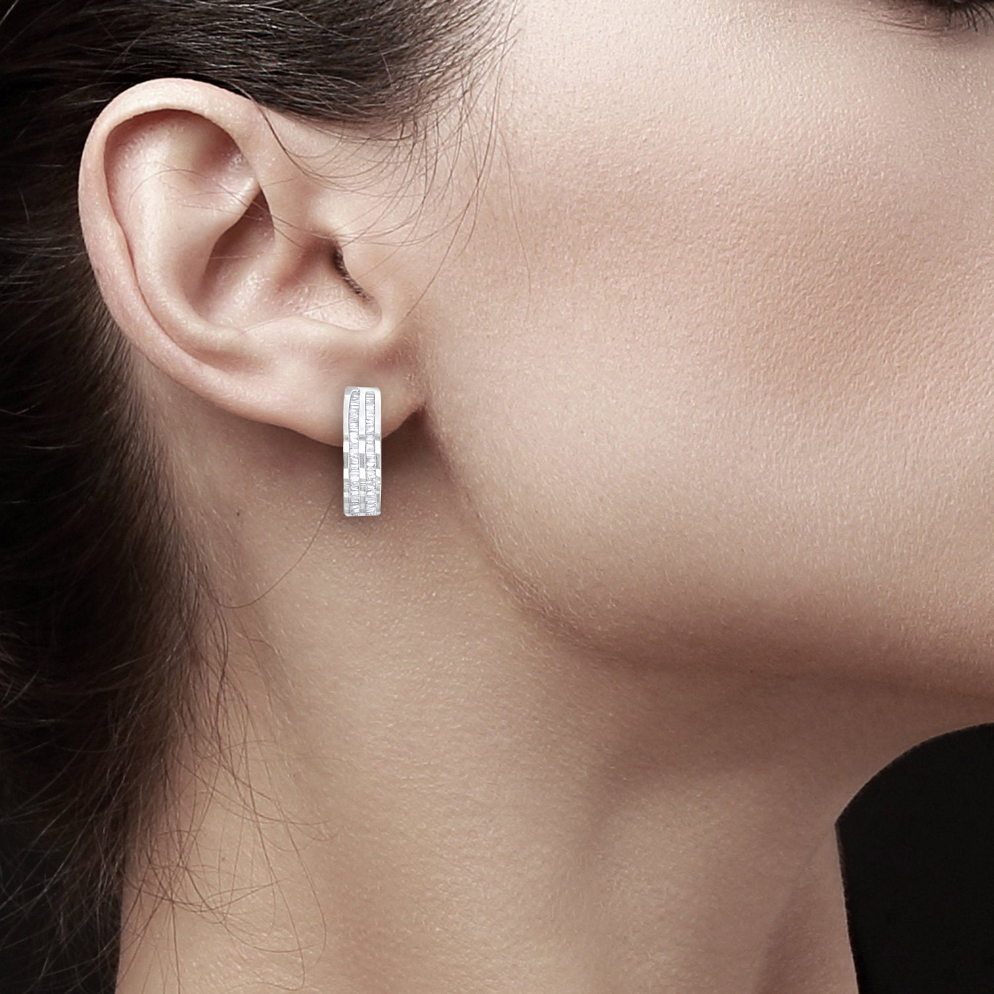 1.25cttw Double Row Diamond Baguette Earrings in 14k White Gold - Elegant Wedding Jewelry & Anniversary Gift for Her