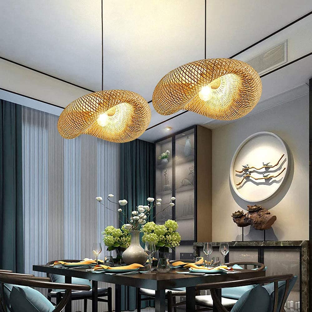 Handmade Cross-Woven Bamboo Chandelier - Large Hat-Shaped Rattan Pendant Light for Restaurant & Home Decor | Eco-Friendly Ceiling Fixture with Natural Weave Design | Perfect for Dining Rooms, Living Spaces and Commercial Areas