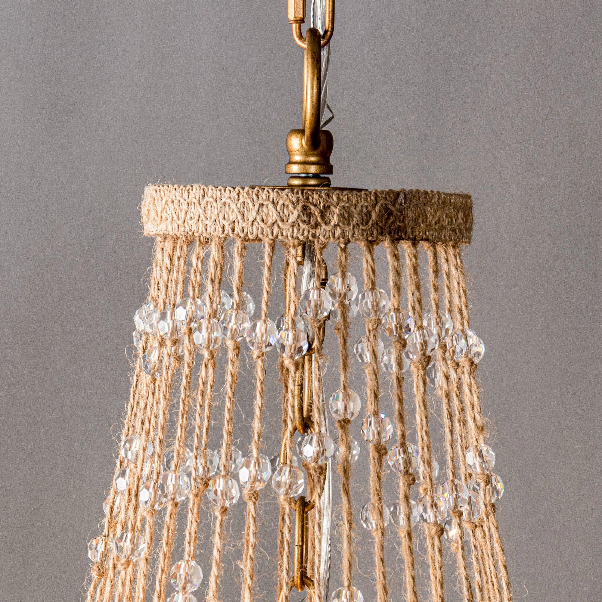 Modern Beaded Basket Weathered Wood 4-Light Chandelier - Rustic Farmhouse Ceiling Light Fixture for Dining Room, Bedroom or Entryway