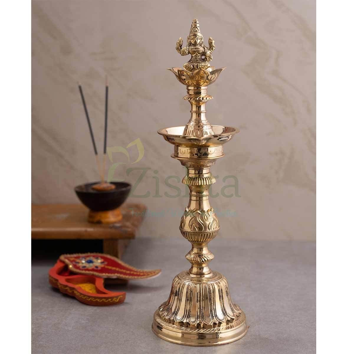 Traditional Brass Kuthu Vilakku Lamp - Handcrafted Indian Oil Diya for Pooja & Home Decor | Perfect for Hindu Temple Rituals, Wedding Decorations & Meditation Spaces