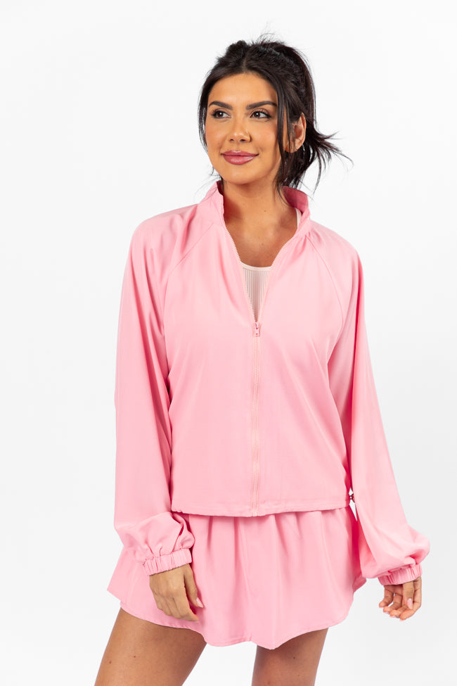 On The Daily Light Pink Full Zip Windbreaker Jacket - Women's Lightweight Water-Resistant Hoodie for Running, Hiking & Outdoor Activities | Final Sale