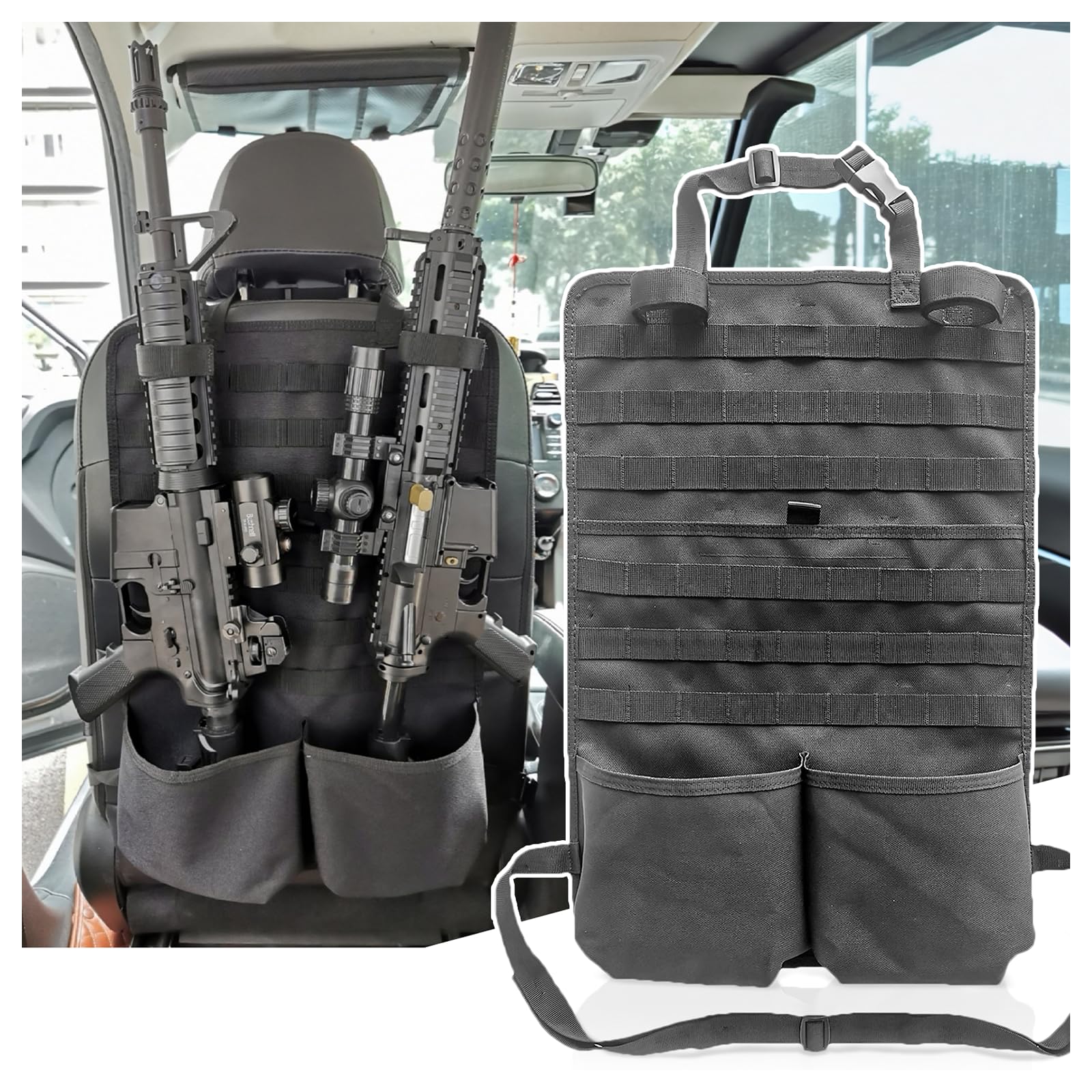 2 Pack Tactical Car Seat Back Organizer with Molle Panel - Universal Truck Gun Rack for SUV & Pickup - Perfect for Hunting Gear, Tools & Vehicle Accessories Storage - Ideal for Outdoor Adventures & Road Trips