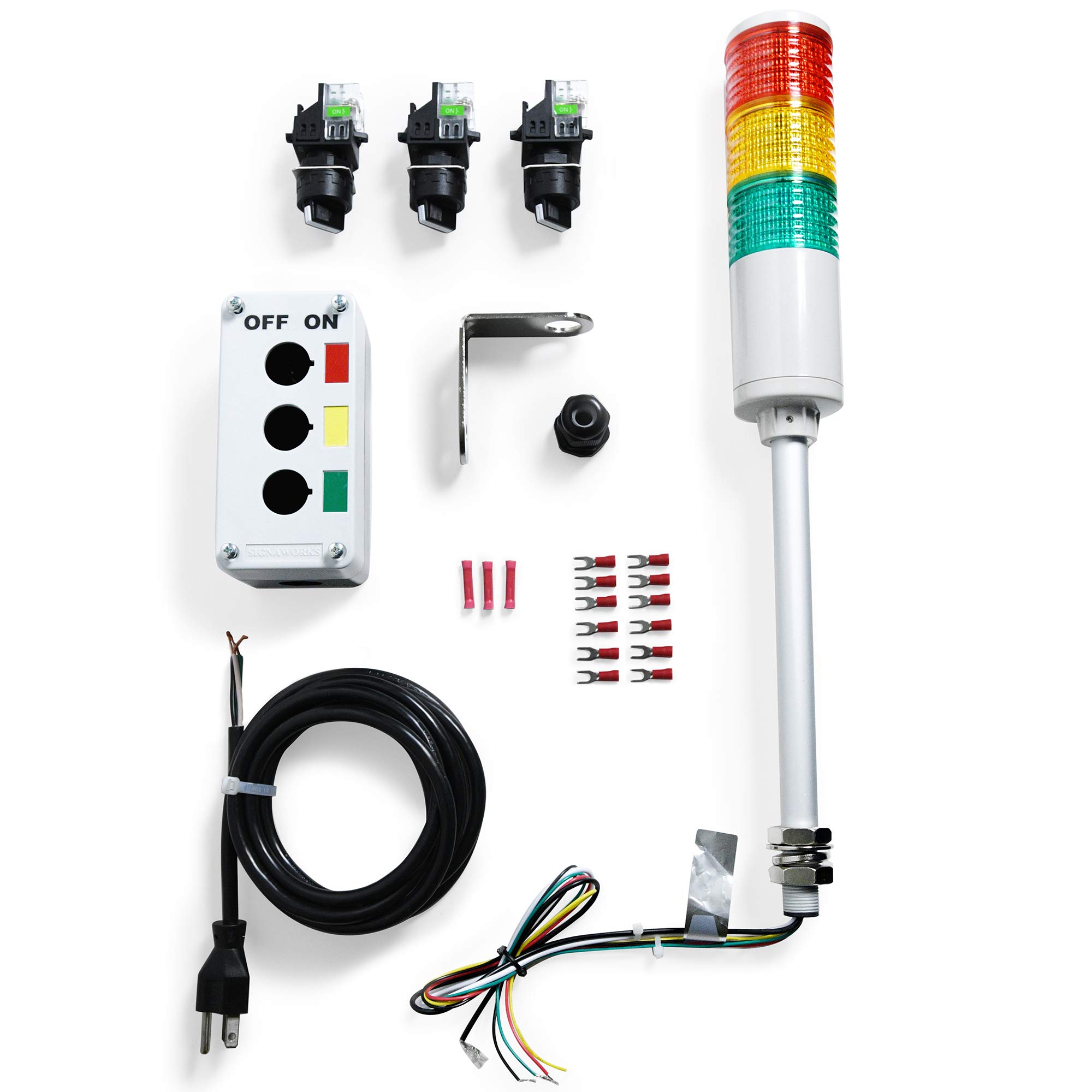 Signaworks LED 3-Light Industrial Andon Tower Light Kit with 2-Position On/Off Switches - Stack Light for Factory Assembly Lines, Warehouse Equipment & Manufacturing Process Monitoring