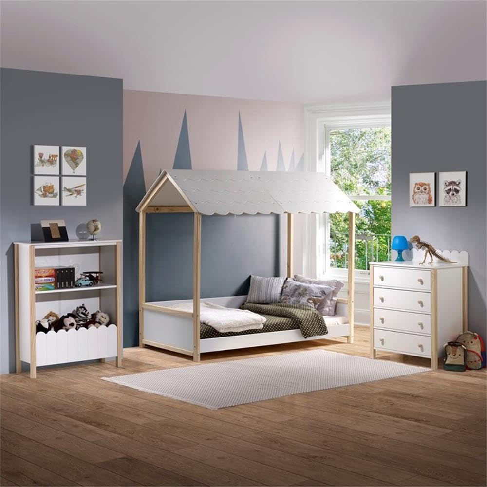 Powell Furniture Linon Mila Wood Youth Bookcase - Natural & White Finish | Kids Room Storage, Nursery Bookshelf, Dorm Organizer for Books & Toys
