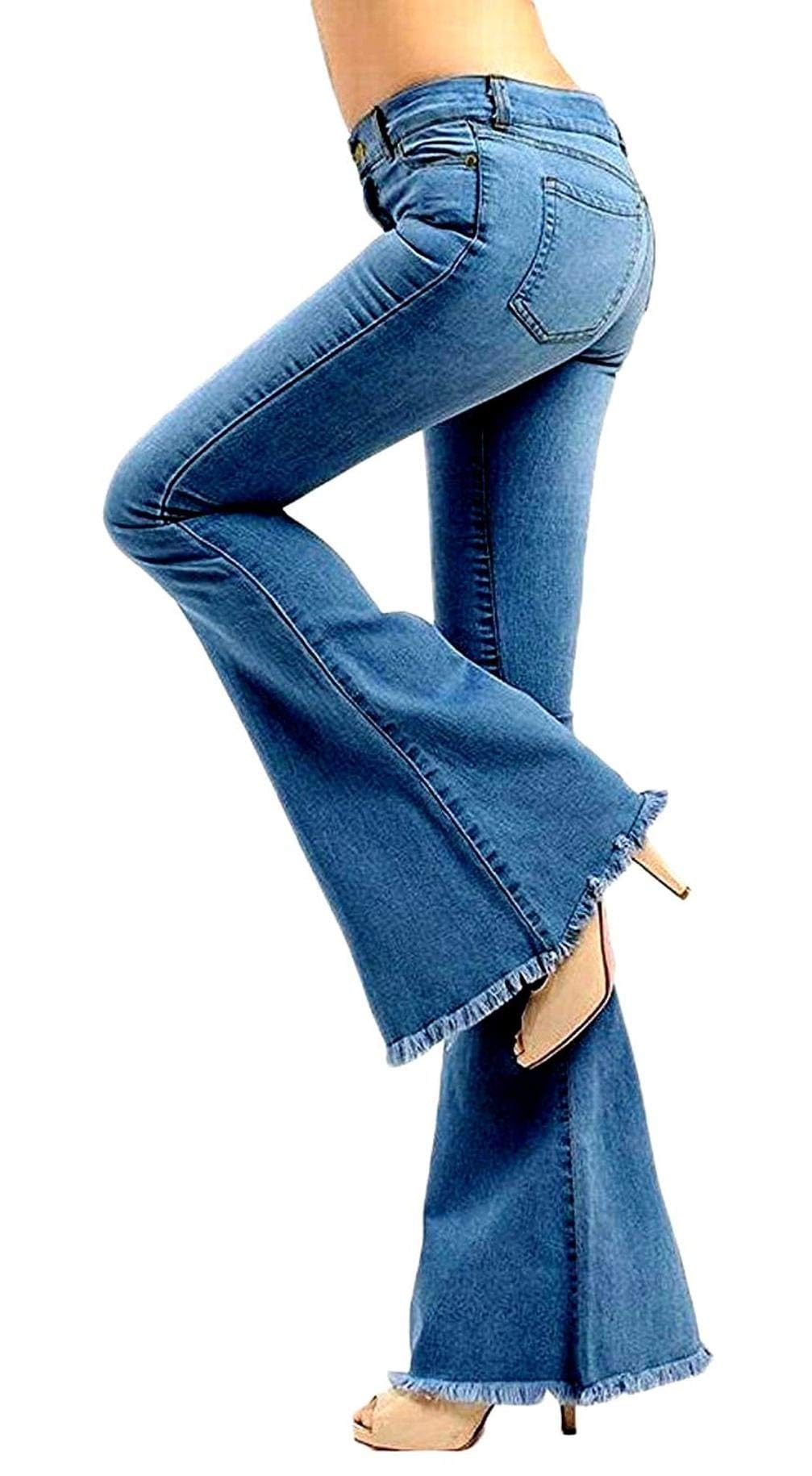 Jack & David Women's 70s Vintage Slim Fit Flare Bell Bottom Jeans - High Waisted Retro Denim Pants (Blue N678HW) | Perfect for Casual Wear, Music Festivals & Boho Style Outfits