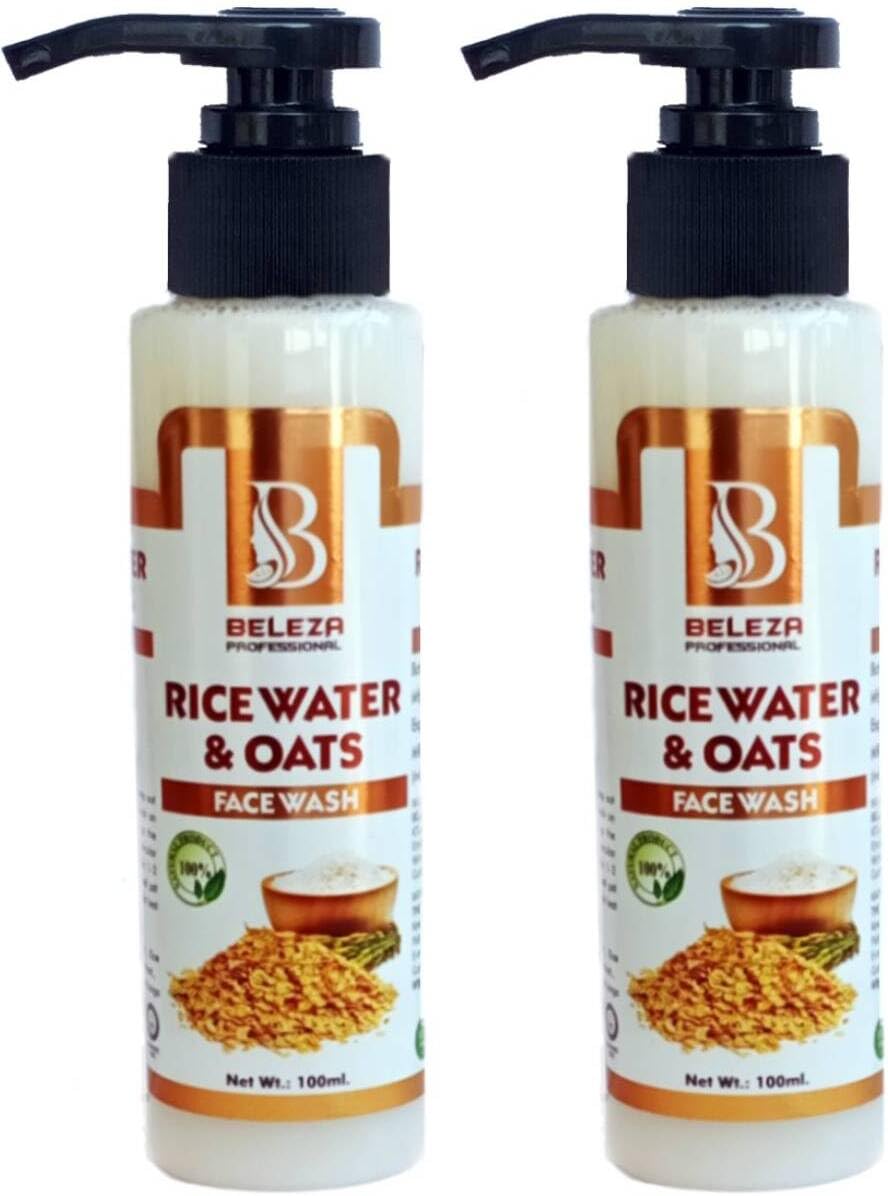 Beleza Professional Rice Water & Oats Face Wash for Younger Looking Bright Skin Tone - 200ml | Gentle Cleanser for Daily Skincare Routine, Anti-Aging & Glow Boosting | Perfect for Morning & Night Use