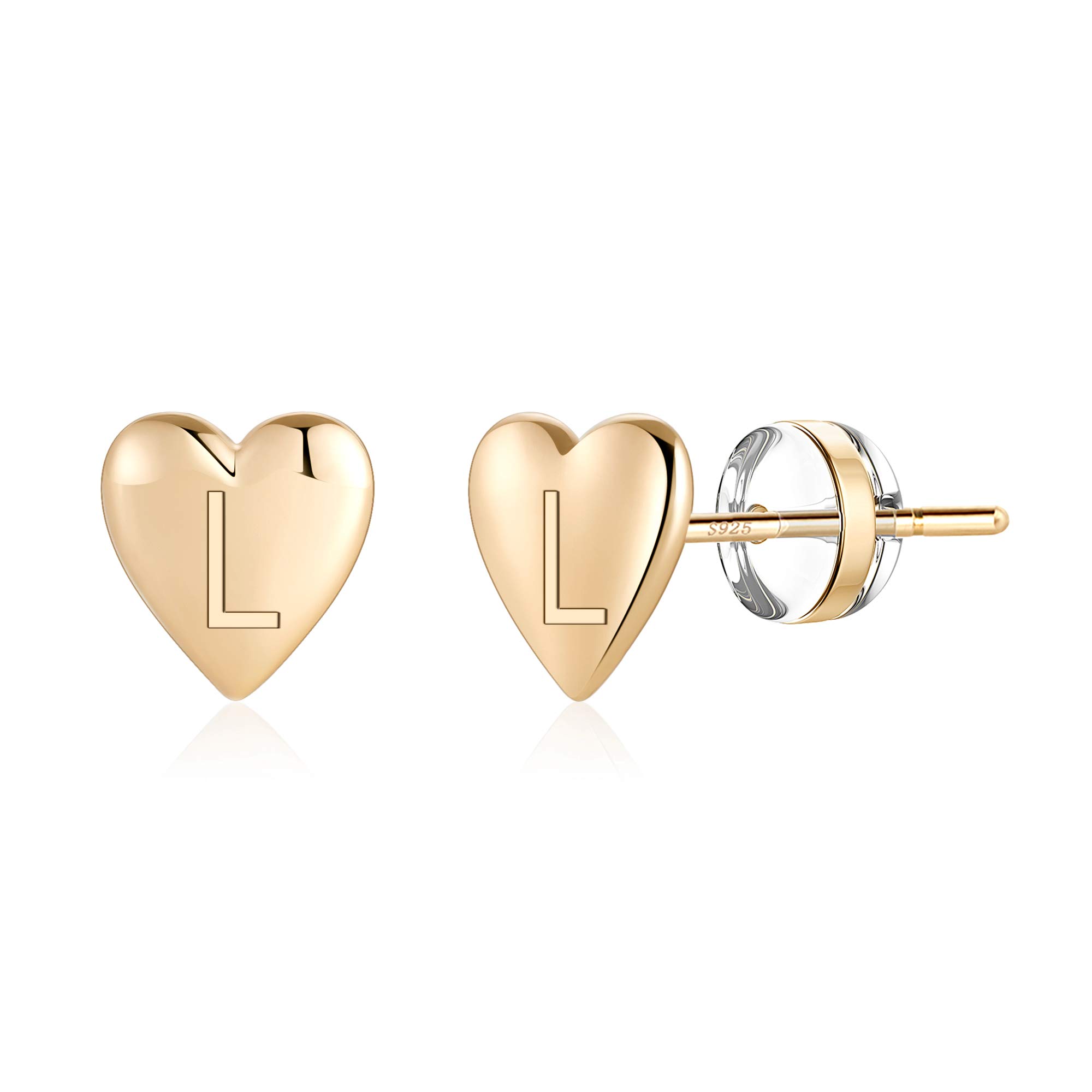 Heart Initial Stud Earrings for Women & Girls - 14K Gold Plated S925 Sterling Silver Hypoallergenic Dainty Letter Earrings | Sensitive Skin Friendly | Perfect for Everyday Wear, Gifts & Special Occasions