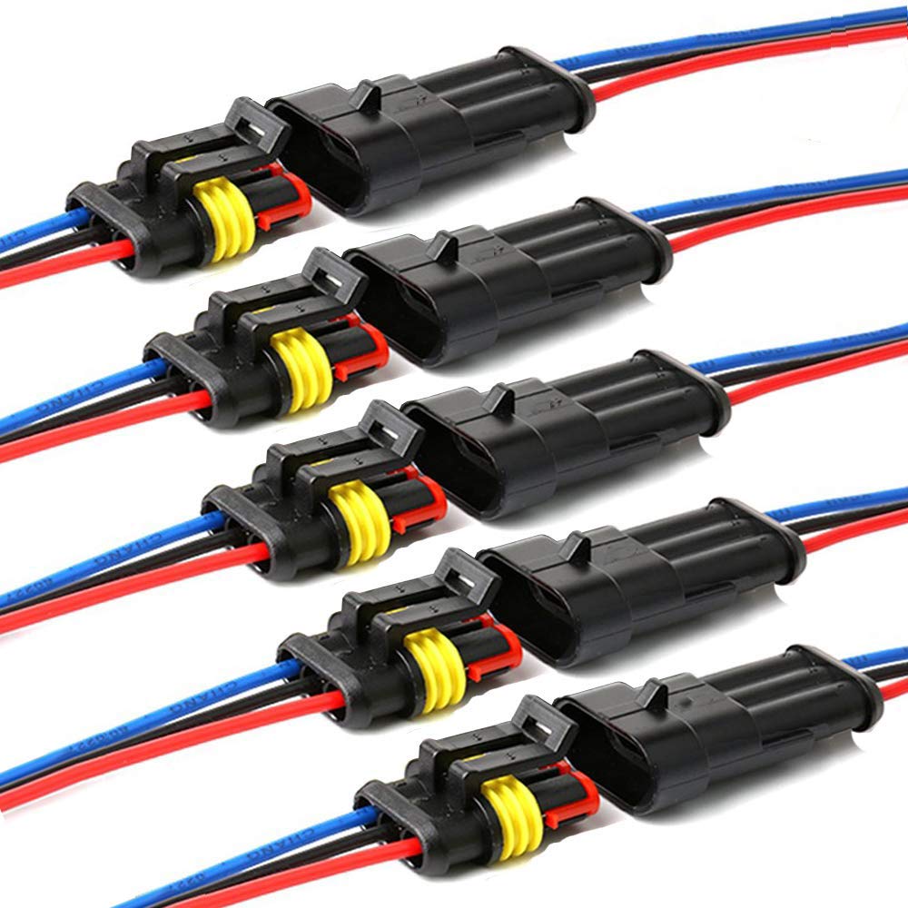 Waterproof 3 Pin Electrical Connector 16AWG for Car, Truck, Boat - 5 Pack