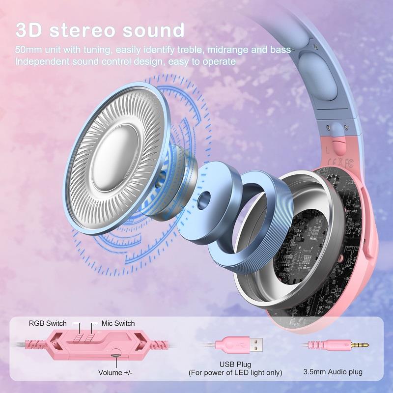 ONIKUMA K9 Gradient Cat Ear Gaming Headset with Microphone - RGB LED Light, Noise Cancelling for PC, PS4, PS5, Xbox, Nintendo Switch - Perfect for Streaming, Gaming, and Online Classes