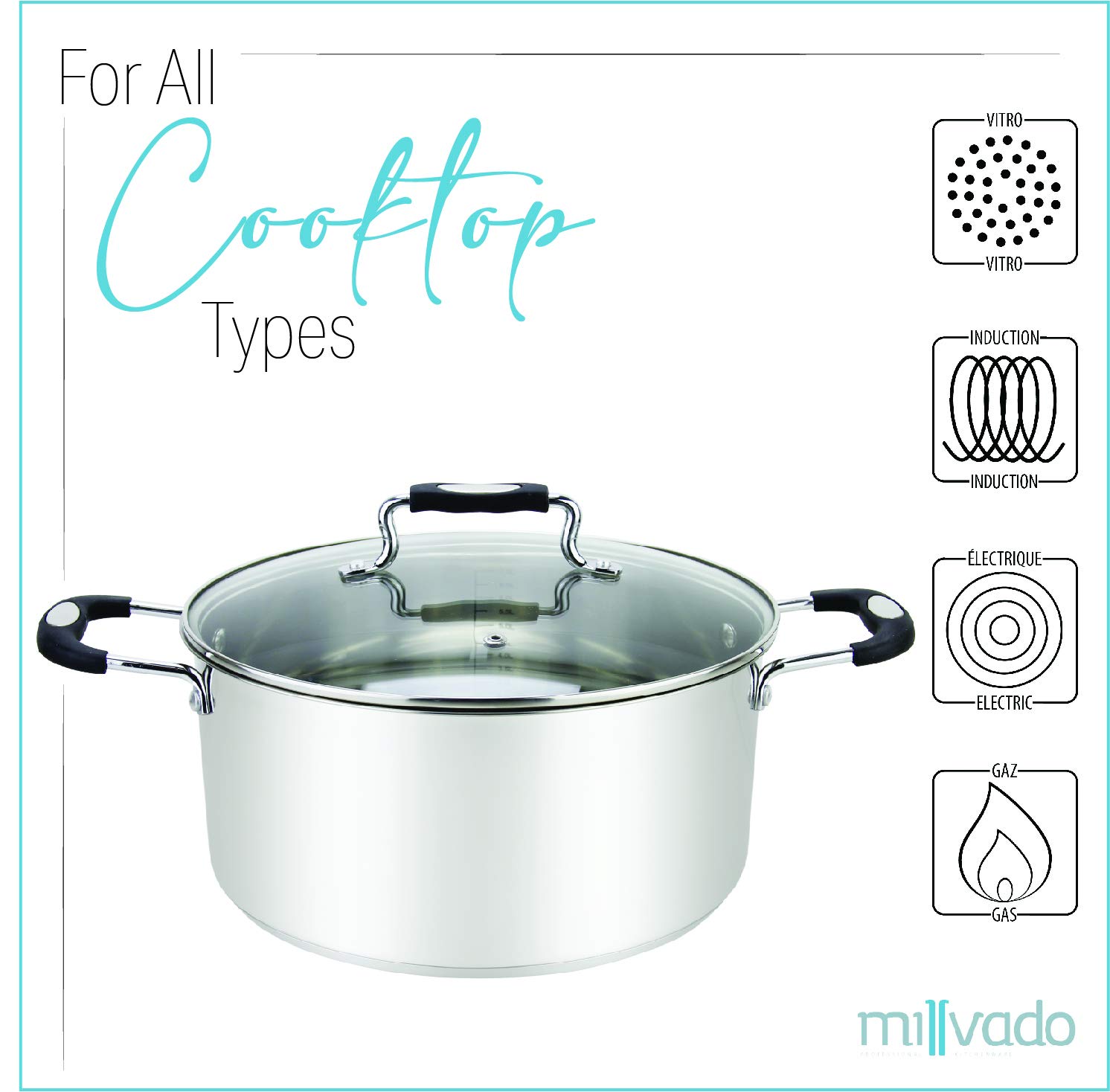 Premium 12.6 Quart Stainless Steel Dutch Oven - Induction Compatible Casserole Pot for Soup, Pasta, Braising & Slow Cooking - Urban Collection Mirrored Finish Round Pot - Perfect for Family Dinners & Camping Meals