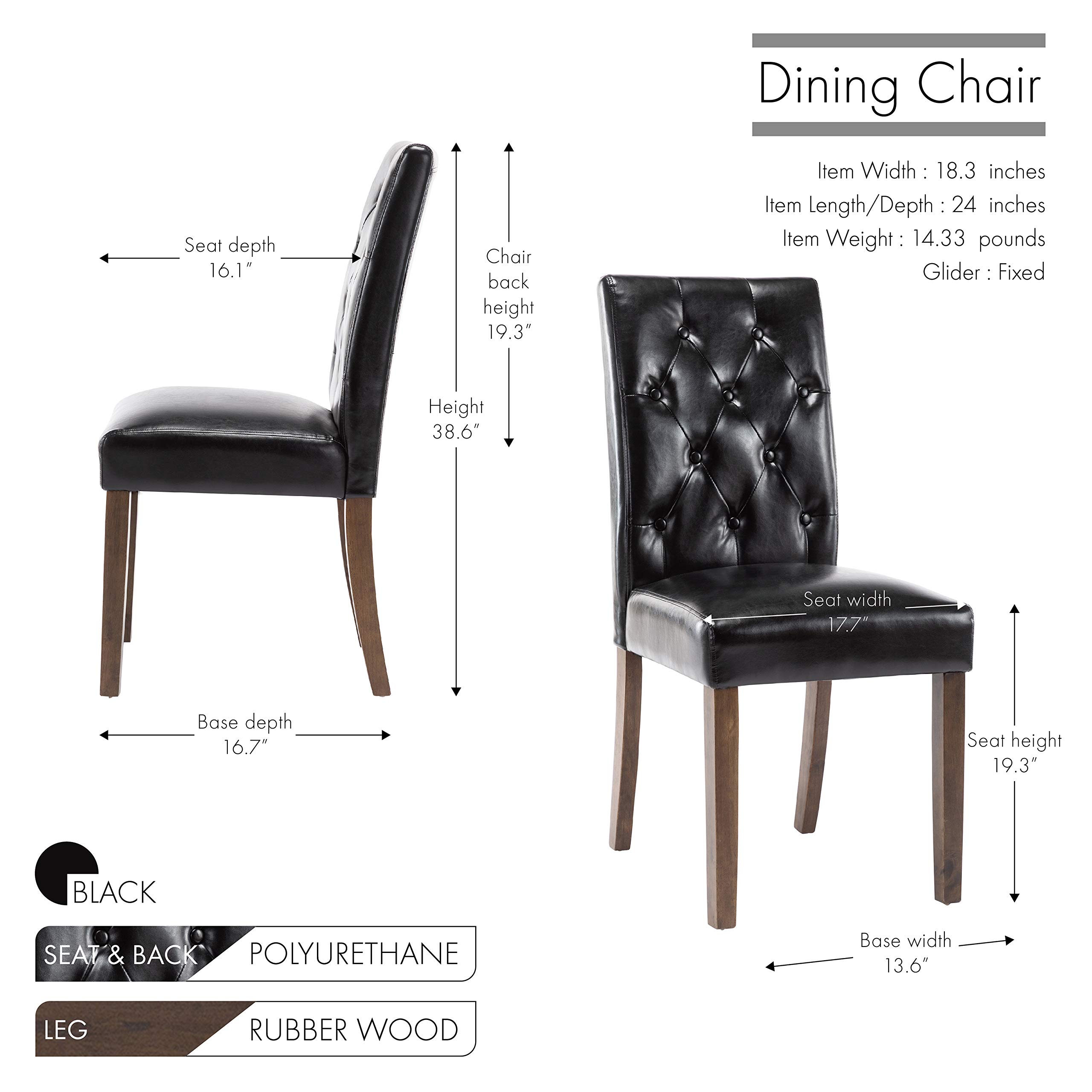 Porthos Home Hough Set of 2 Dining Chairs - Tall Back PU Leather Upholstered Chairs with Button Tufting & Rubberwood Legs, Armless Space-Saving Design for Small Dining Rooms, Kitchens, Apartments, and Breakfast Nooks | Modern Comfort Seating for Family Meals and Entertaining