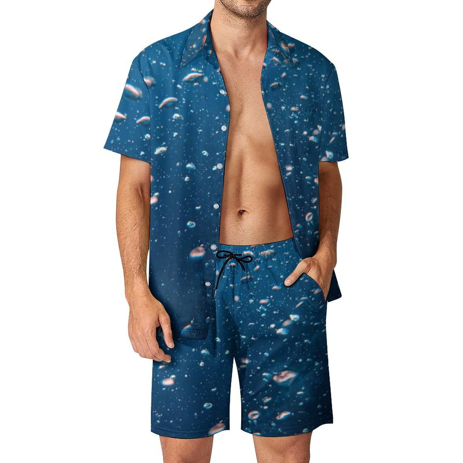 Vintage 80s 90s Men's Swim Trunks - Retro Printed Beach Shorts with Sea Bubbles Design, Quick-Dry Casual Swimwear for Summer Swimming, Surfing and Beach Vacations