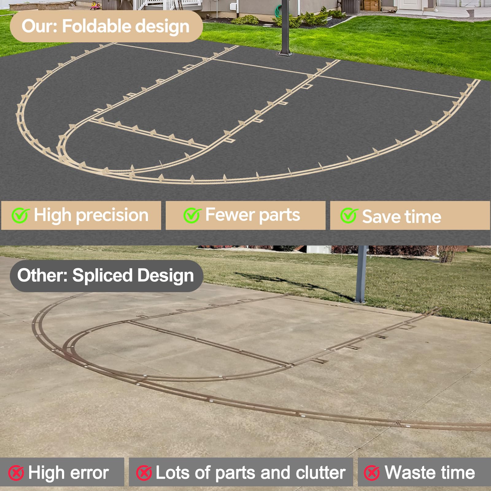 Foldable Basketball Court Stencil Kit - Reusable for Concrete, Asphalt, Tiles - Perfect for Driveway & Backyard Sports
